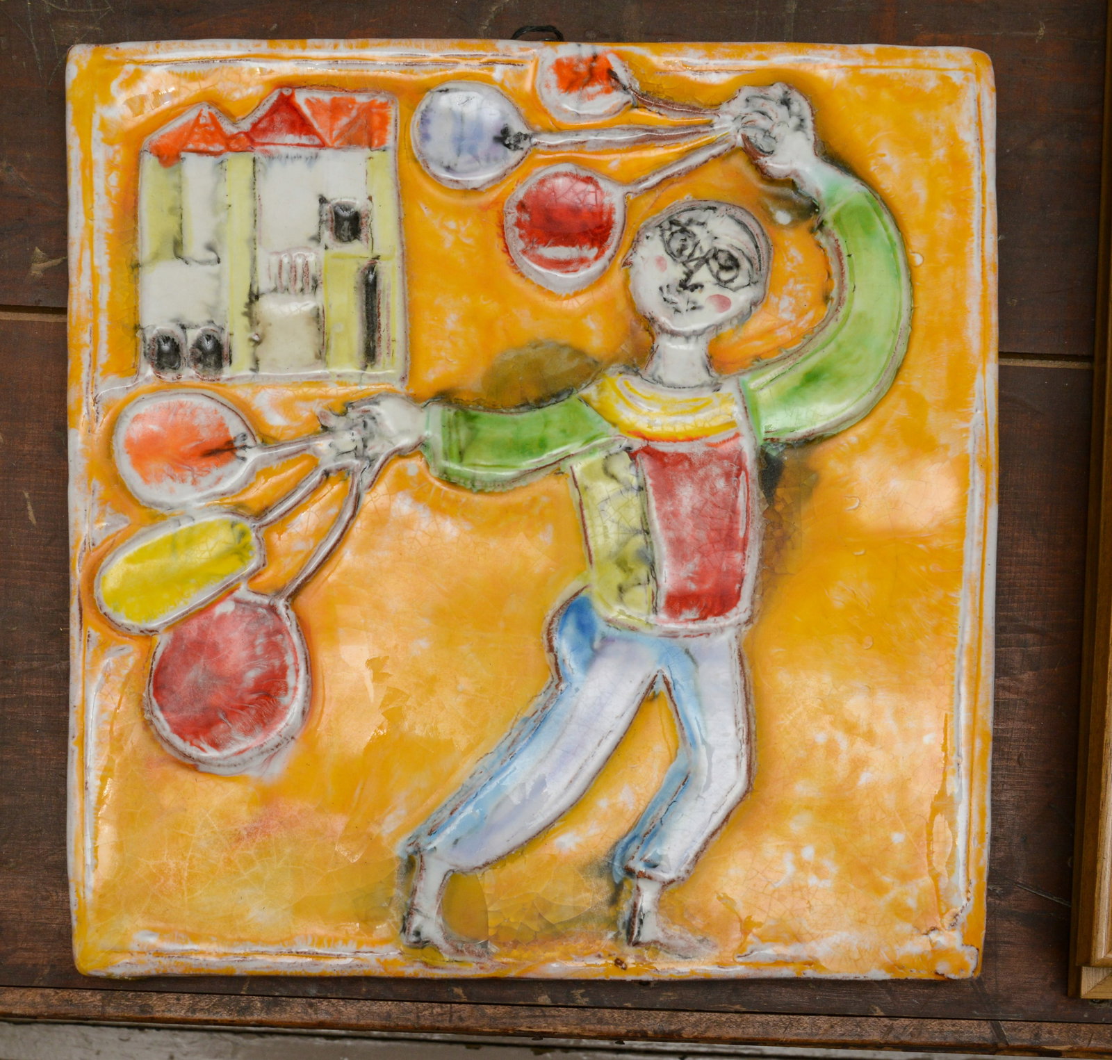 Ceramic Plaque: Boy With Balloons. - 2