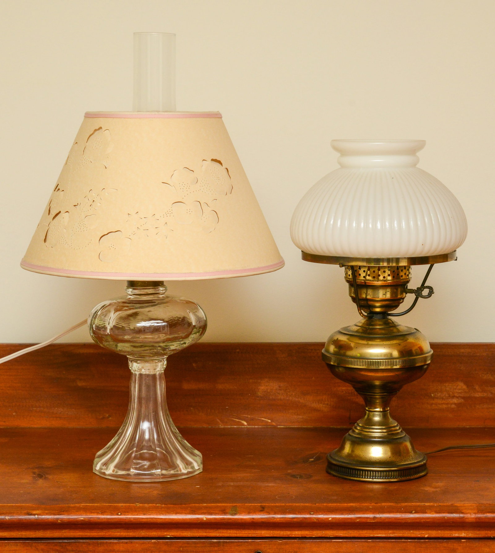 Two Table Lamps.: Heights 21 and 16 inches.