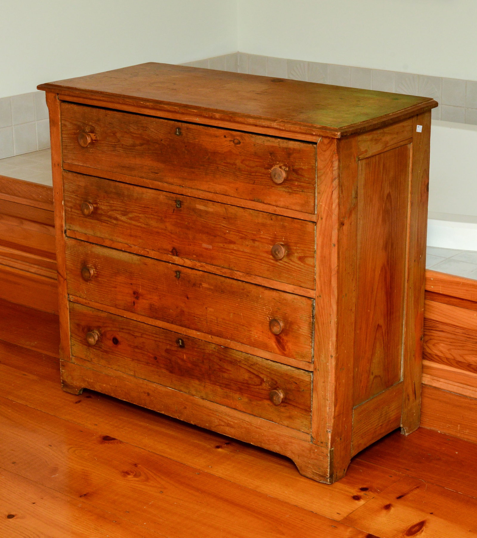 Pine Chest of Drawers.: Height 35 inches, width 37 inches, depth 17 inches. NO SHIPPING AVAILABLE. This item must be picked up Friday, June 19th in Kennebunkport, Maine.