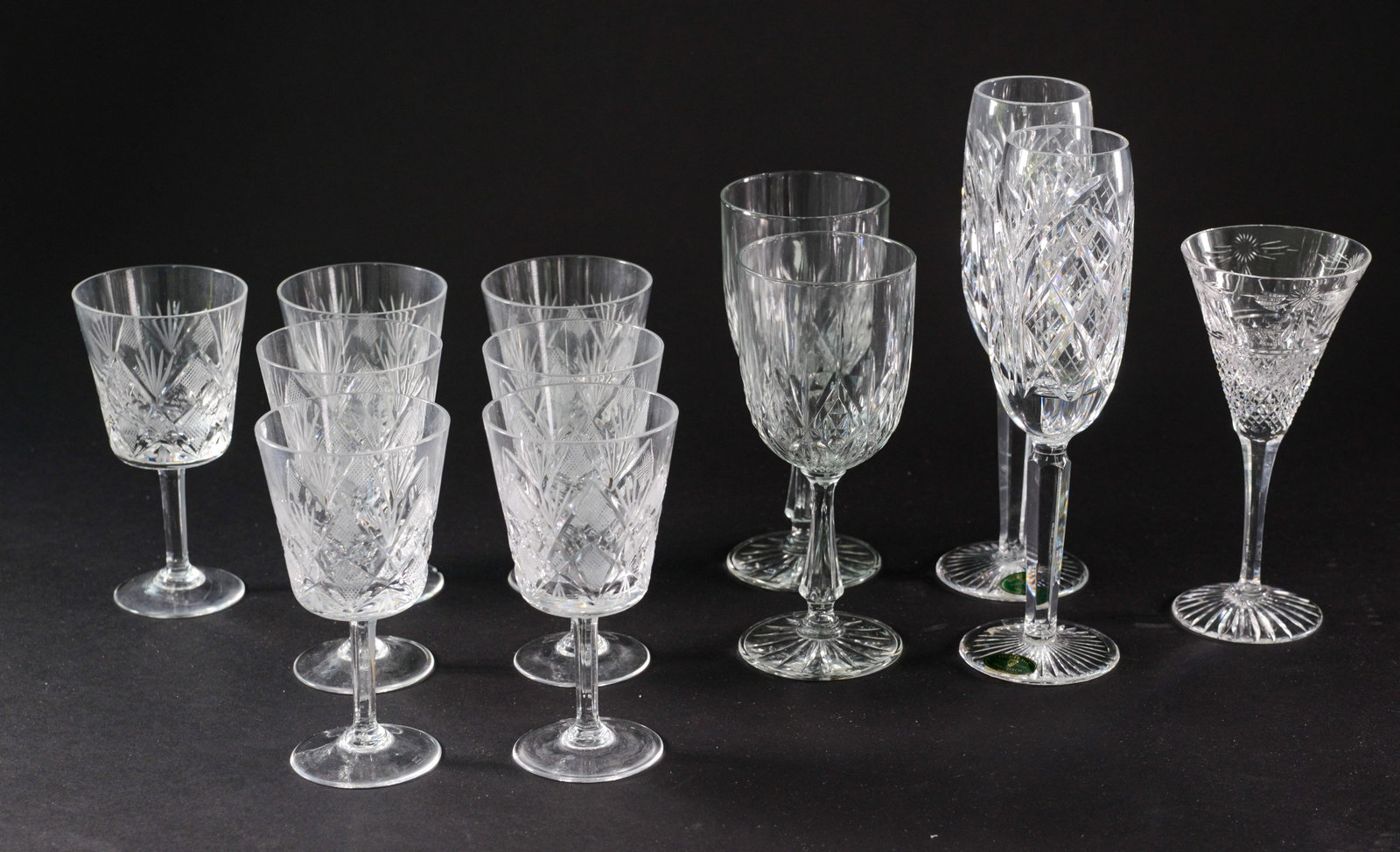 Twelve Crystal Stem Glasses.: Two Irish Heritage, the others unmarked.