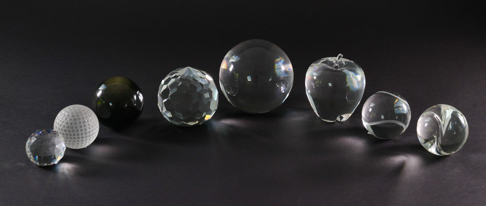 Group of Glass Paperweights.: Tiffany & Co, Steuben, and several unmarked.