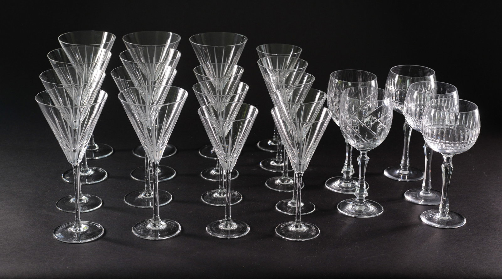 Twenty Two Stem Glasses.: Tallest 9 inches.