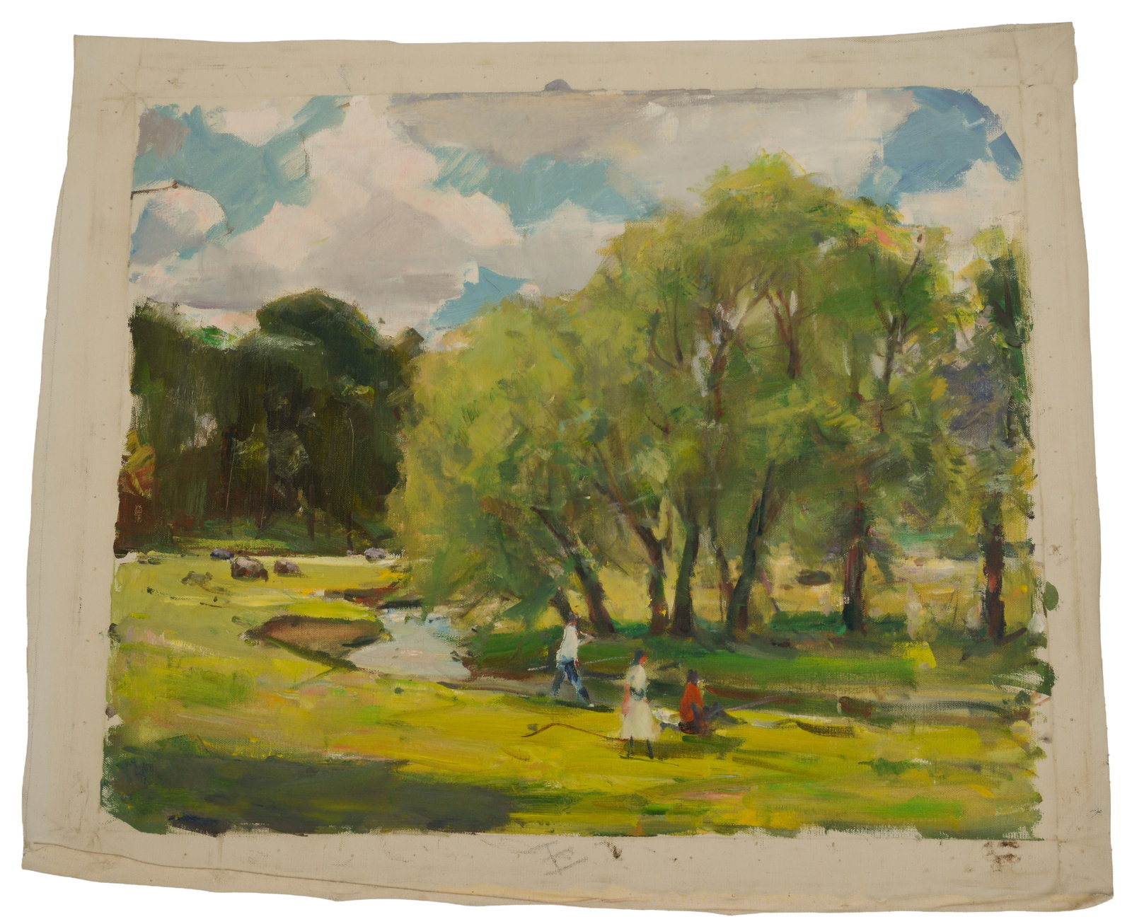 Carl William Peters (1897-1980). Landscape With Figures.: Oil on canvas, 20 by 24 inches. Estate stamp on verso.