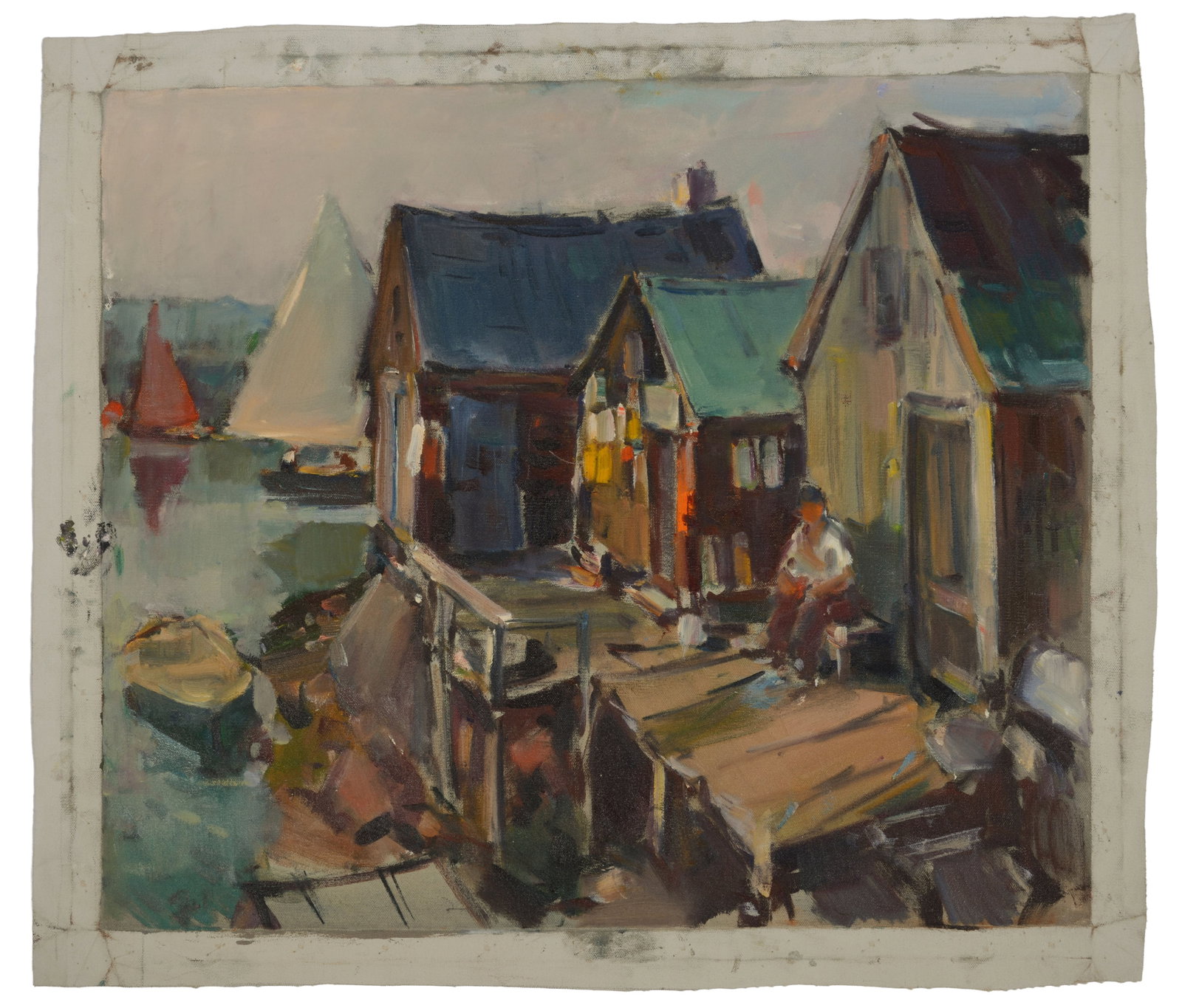 Carl William Peters (1897-1980). Man Sitting on a Wharf. (1 of 2)