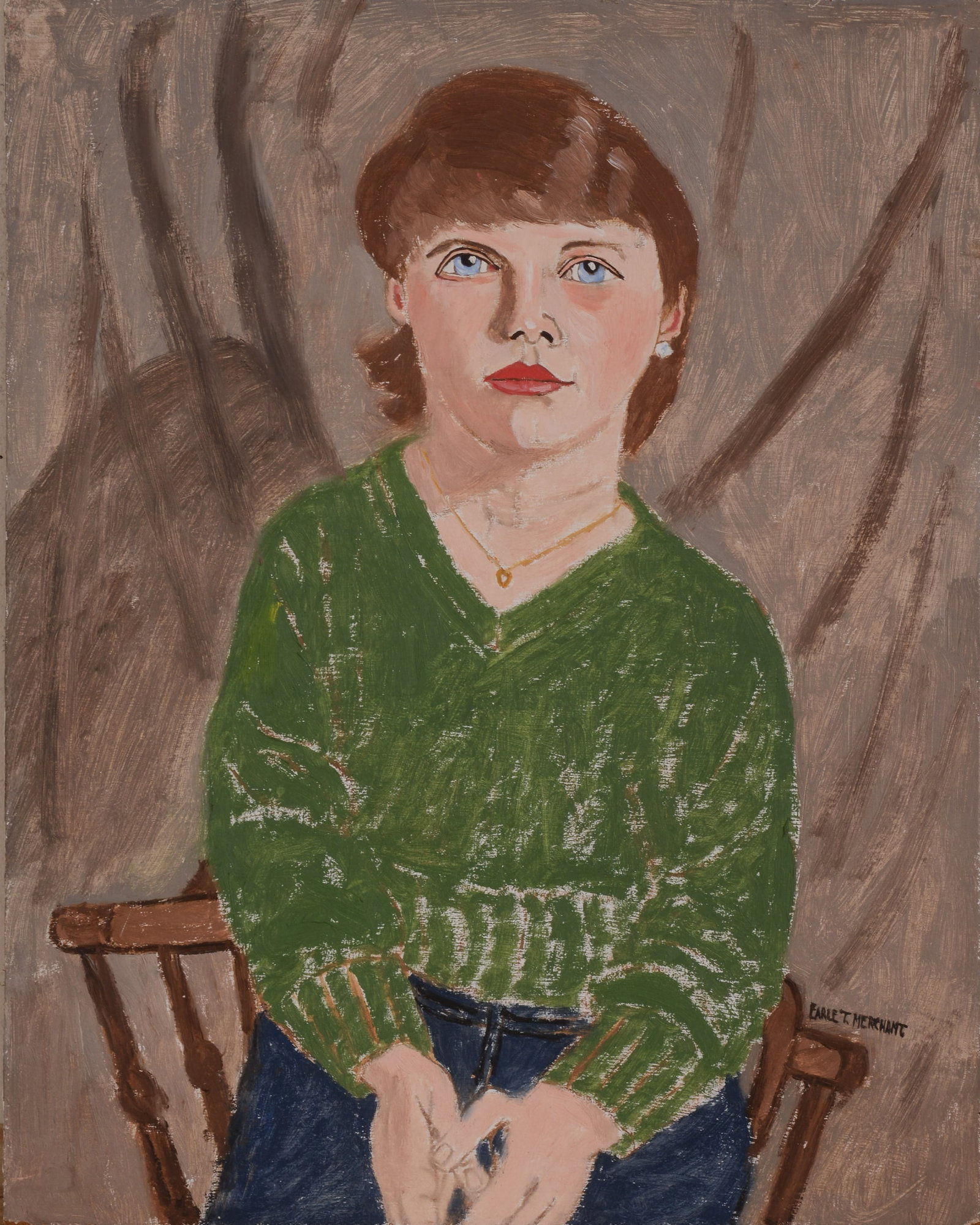 Earle Merchant (1903 - 1997). Britt Ortiz, Age 20.: Oil on board, 20 x 16 inches. Wednesday, November 19, 1980.