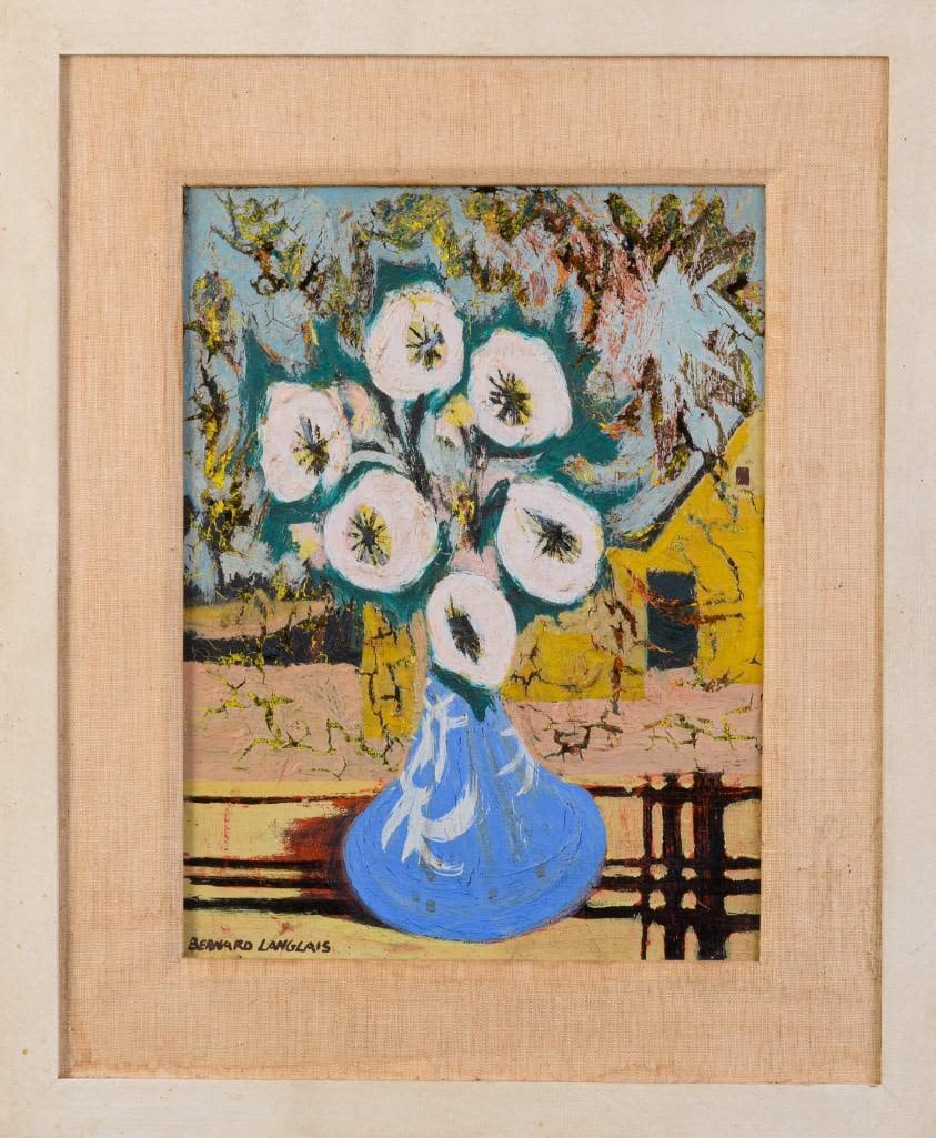Bernard Langlais (1921 - 1977). Vase of Flowers.: Oil on canvas, 16 x 13 inches. Signed lower left and on verso.