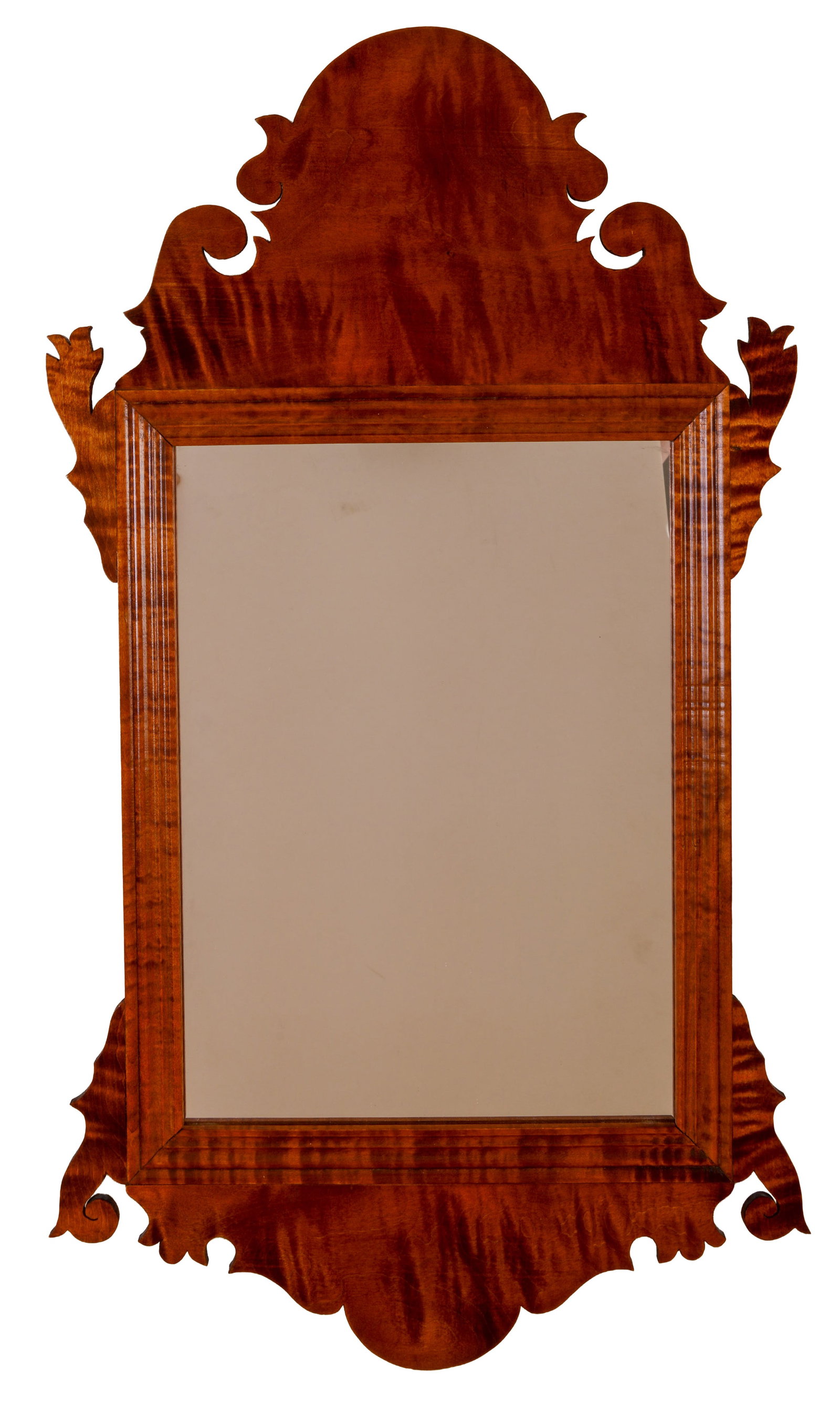 Fine 20th C Tiger Maple Chippendale Mirror.: 26 1/2 x 15 inches.
