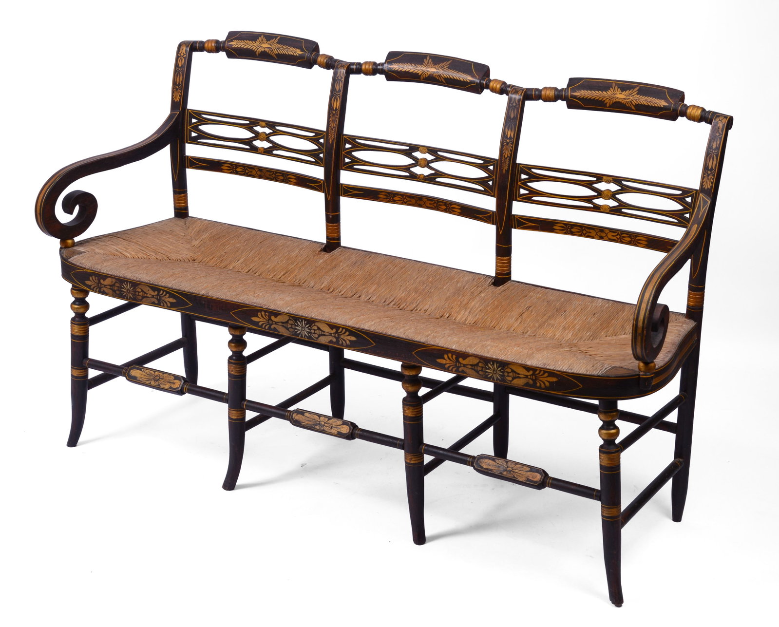 Hitchcock Painted Triple Bench.: Length 54 inches, height 35 inches, depth 15 inches.