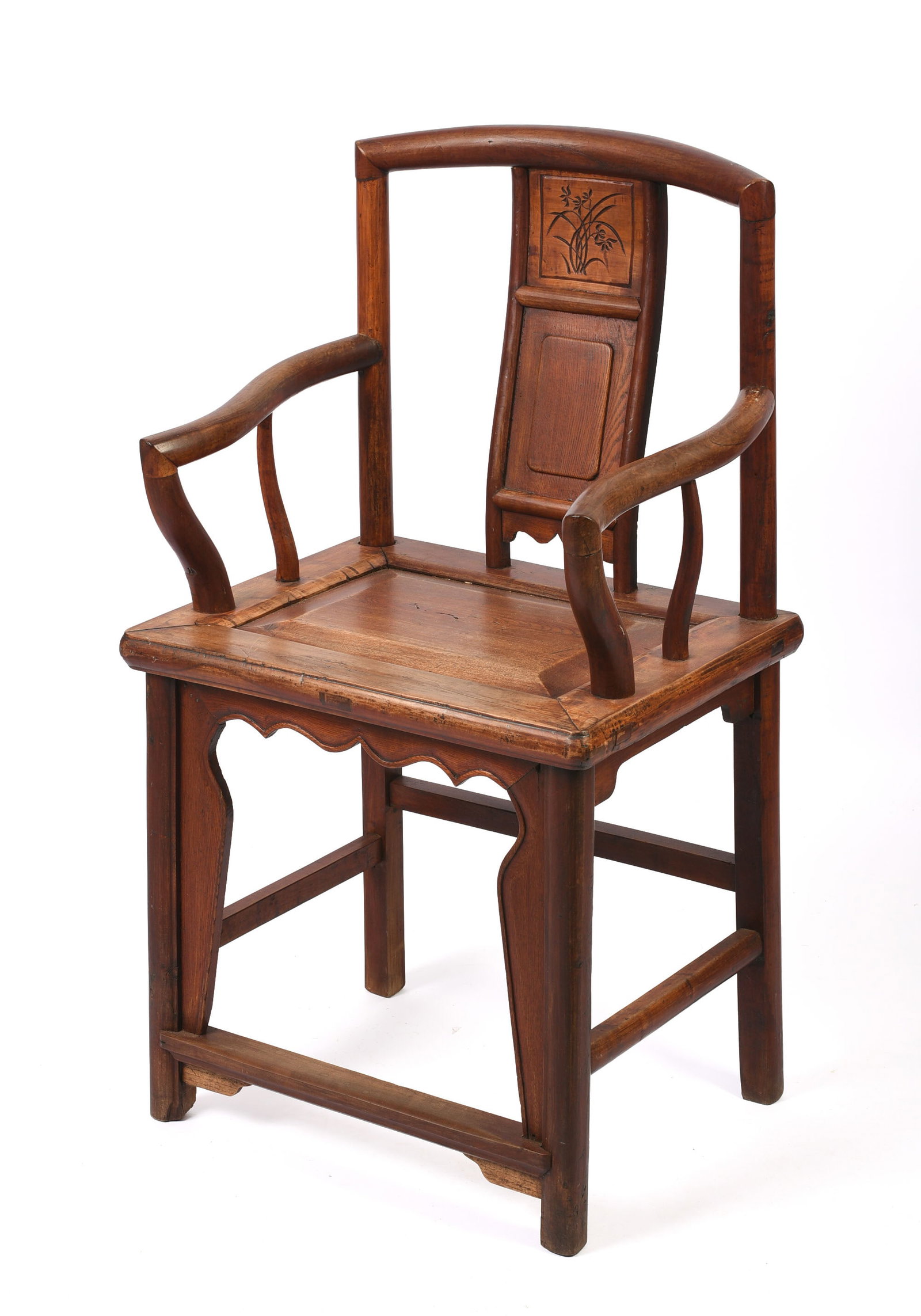 Chinese Hardwood Armchair.: Seat height 21 inches, overall height 40 inches, width 21 inches, depth 17 inches.