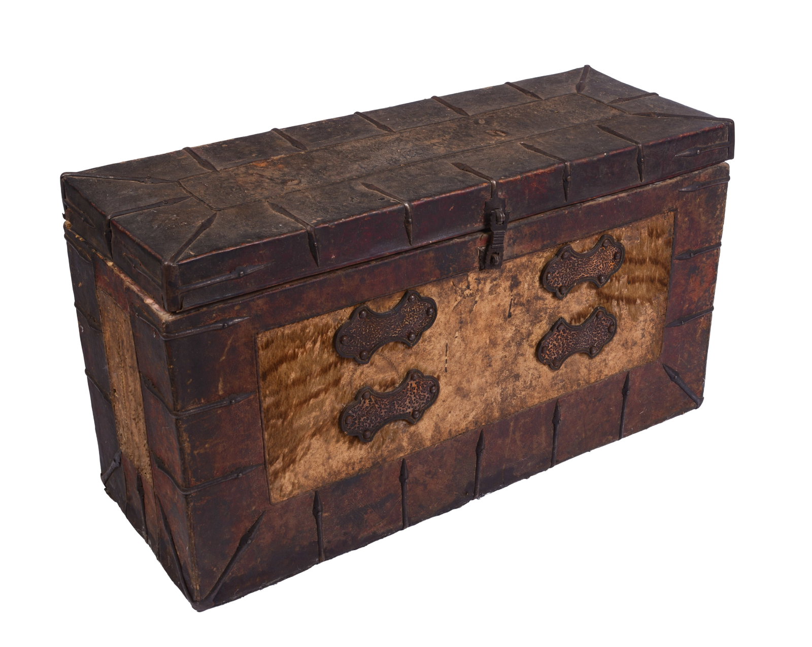Asian Metal Bound Trunk.: 19 x 35 x 13 inches.
