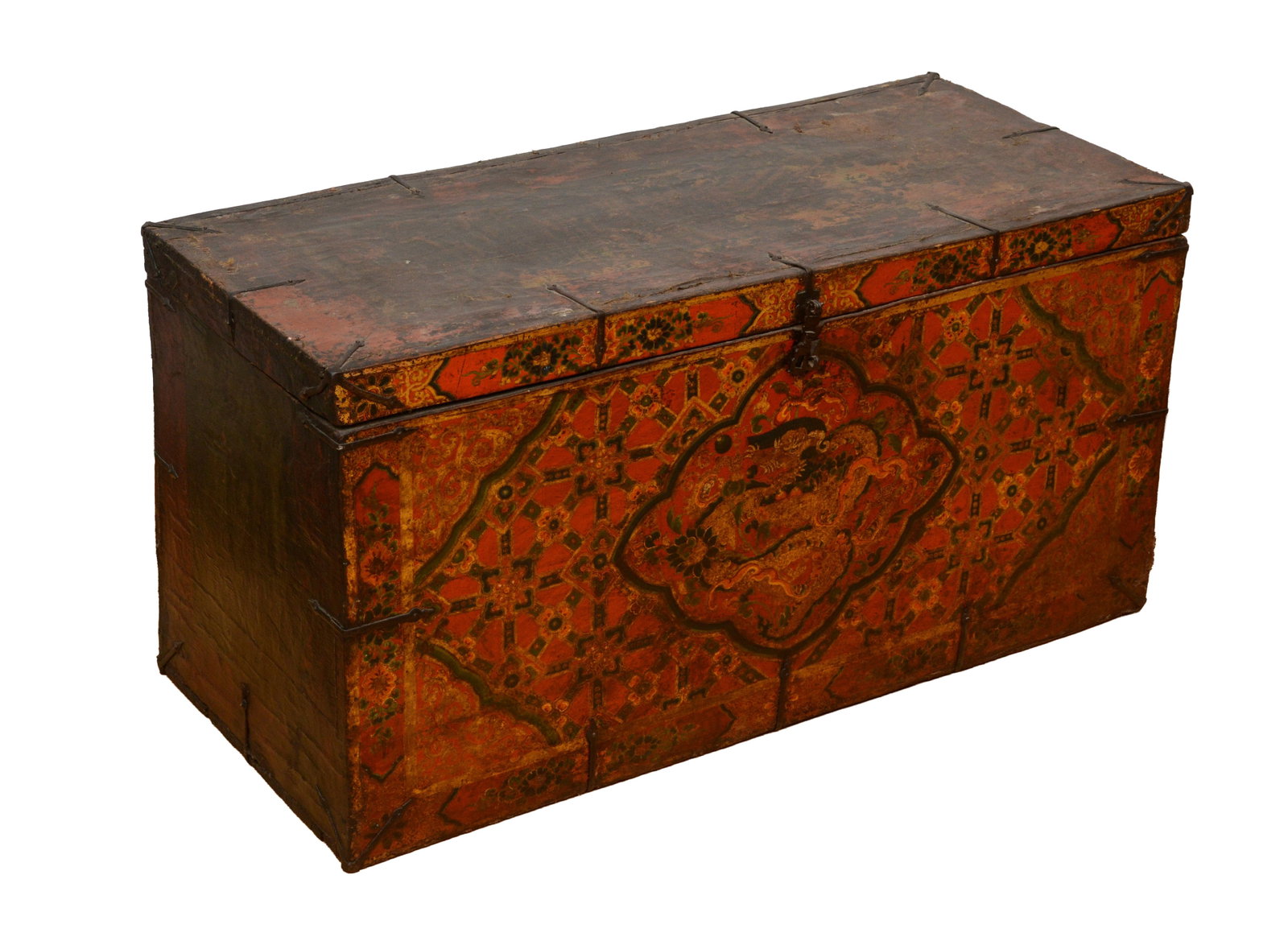 Tibetan Hand Painted Trunk.: 20 x 40 x 18 inches.
