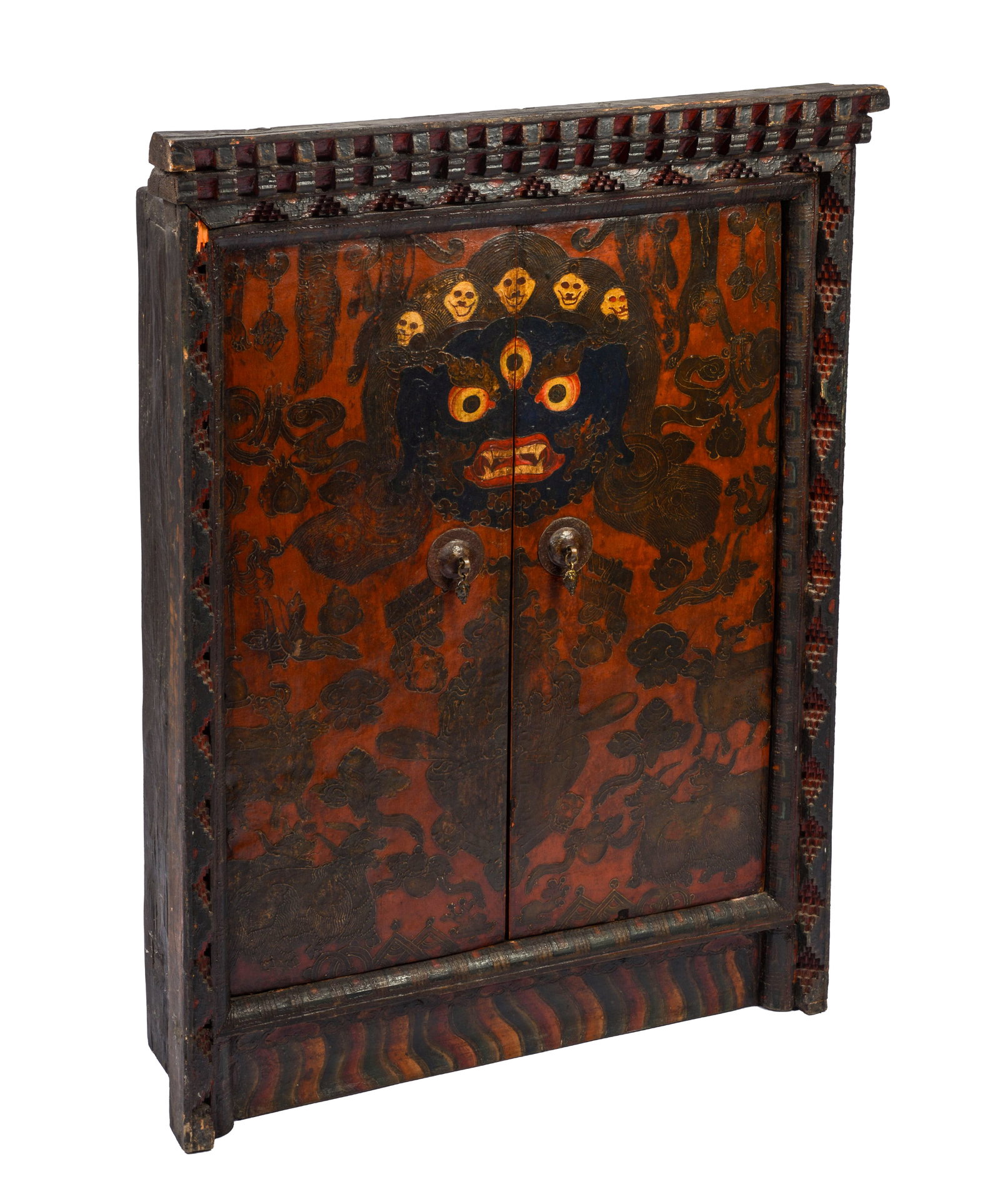 Asian Carved Wall Cabinet With Tiger.: 42 x 31 x 9 inches.