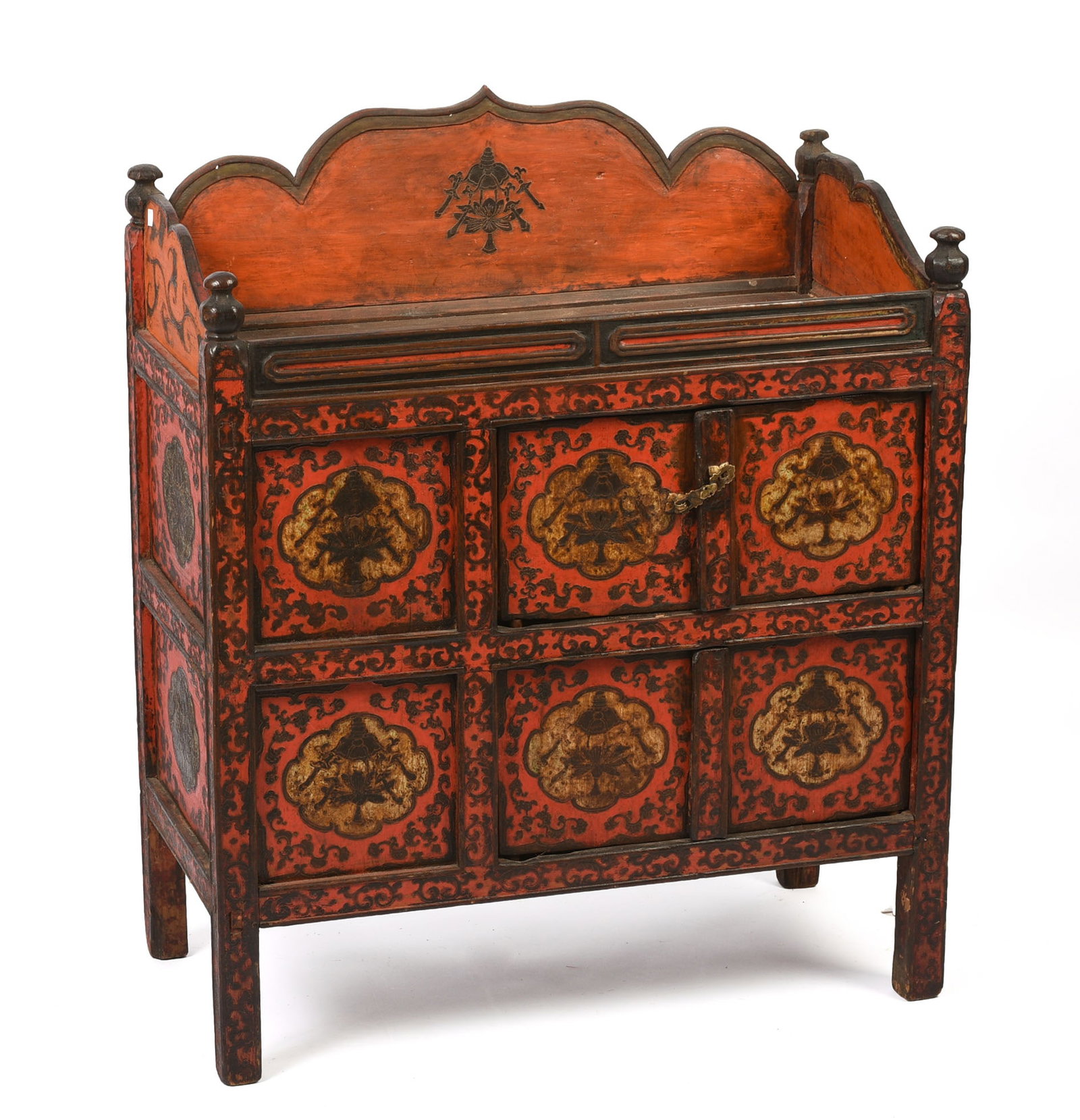 Asian Cabinet in Red Paint.: 33 x 27 x 15 inches.
