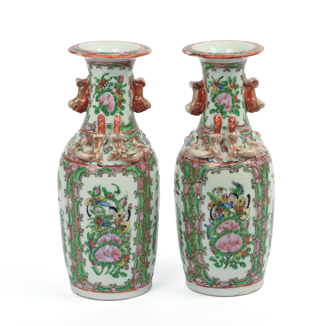 Pair of Chinese Rose MEdallion Vases.: Height 10 inches. Good condition.
