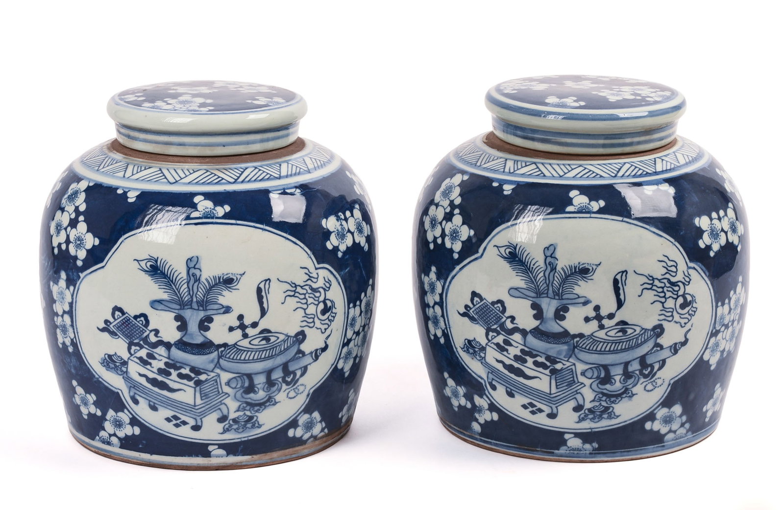 Pair of Chinese Blue & White Ginger Jars.: Height 9 inches, very good condition.