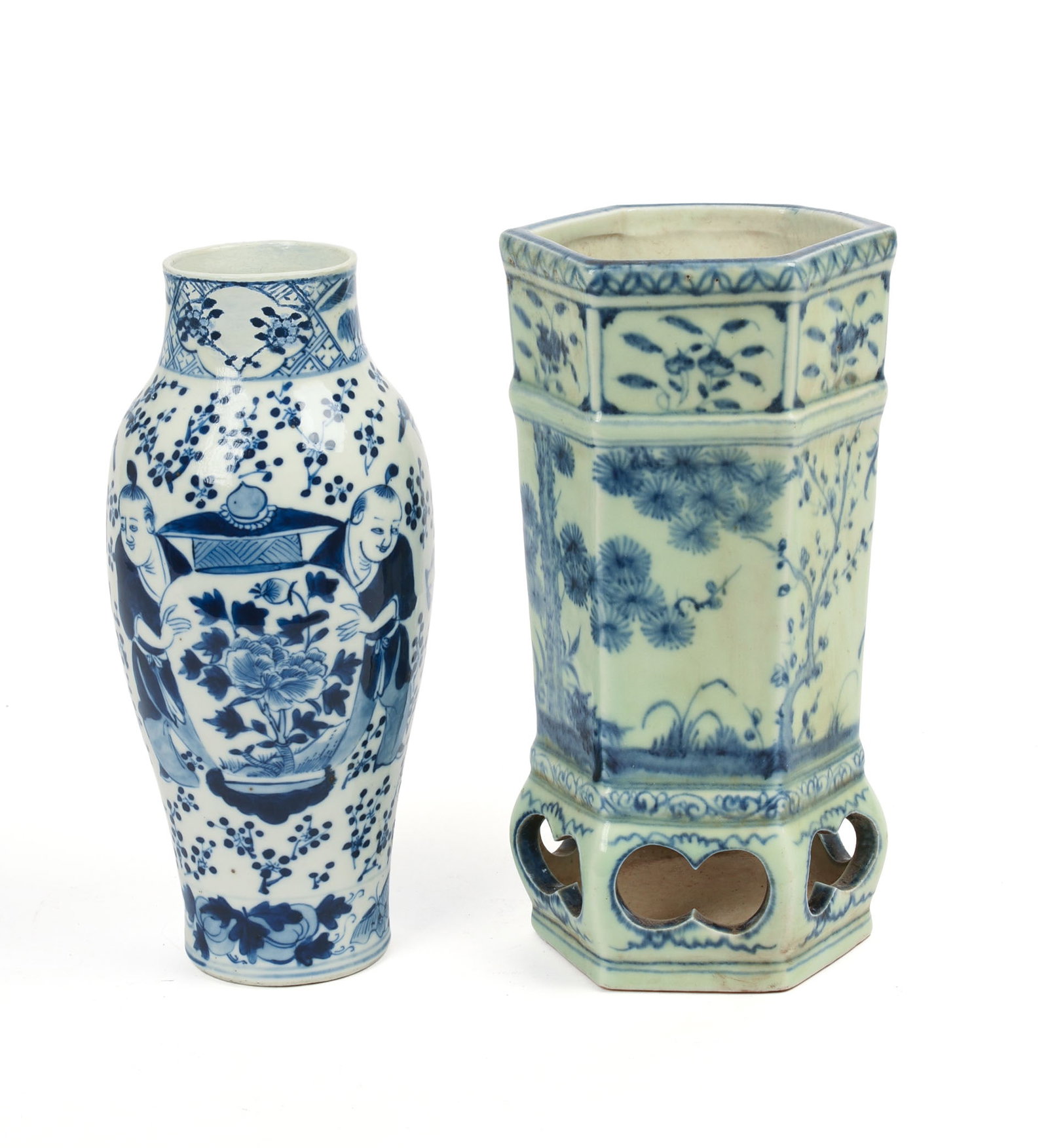 Two Chinese Blue and White Vases.: Heights 8.5 and 8.75 inches. Good condition.