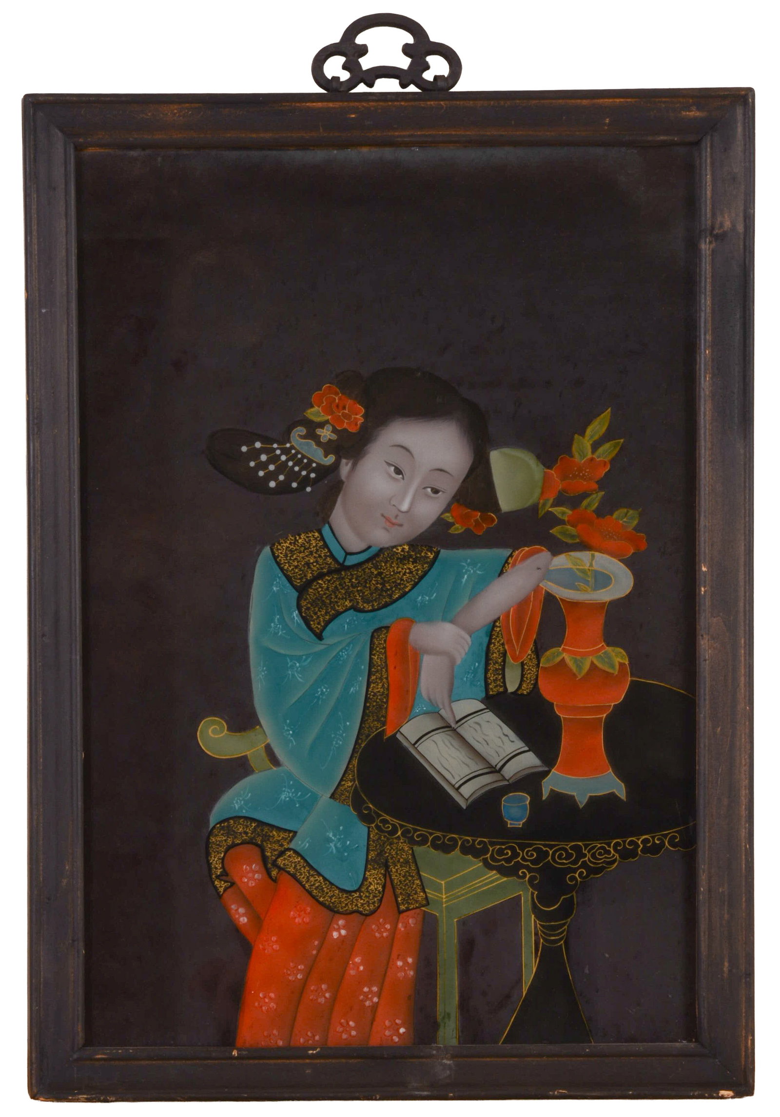 Chinese Reverse Painting on Glass.: Frame 21.5 x 15.5 inches. Good condition, a few scuffs to frame.