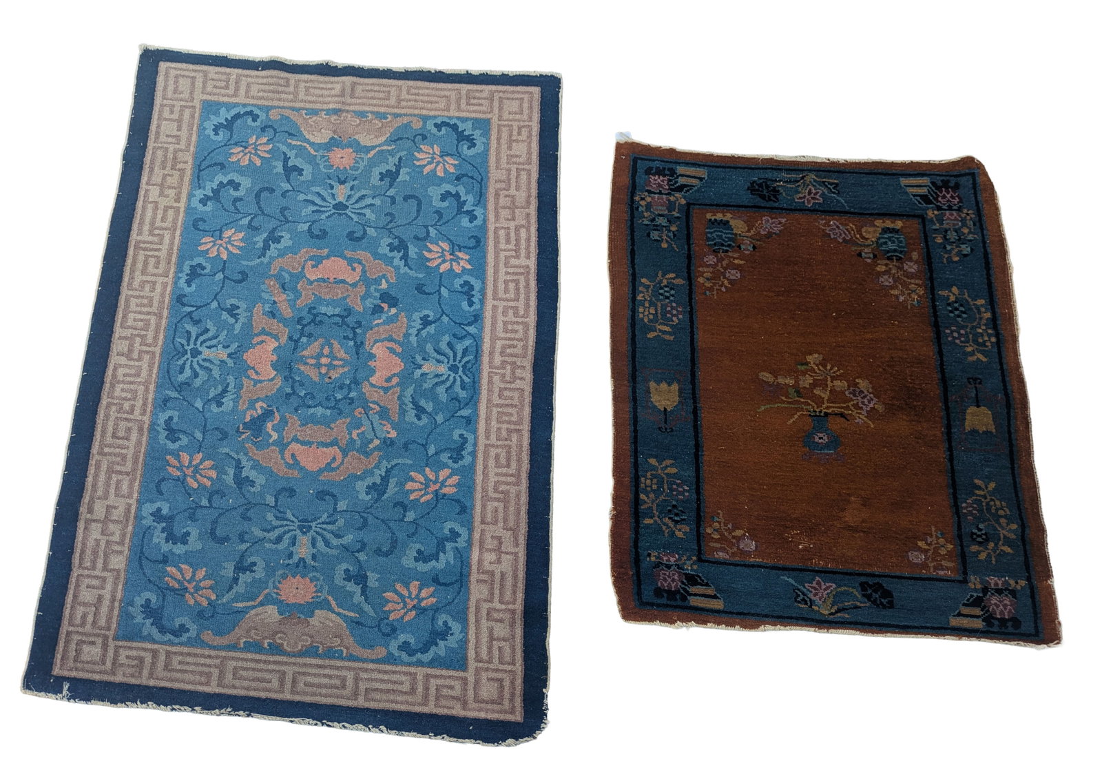 Two Chinese Hand Woven Carpets.: 45 x 31 and 62 x 36 inches. Some wear.