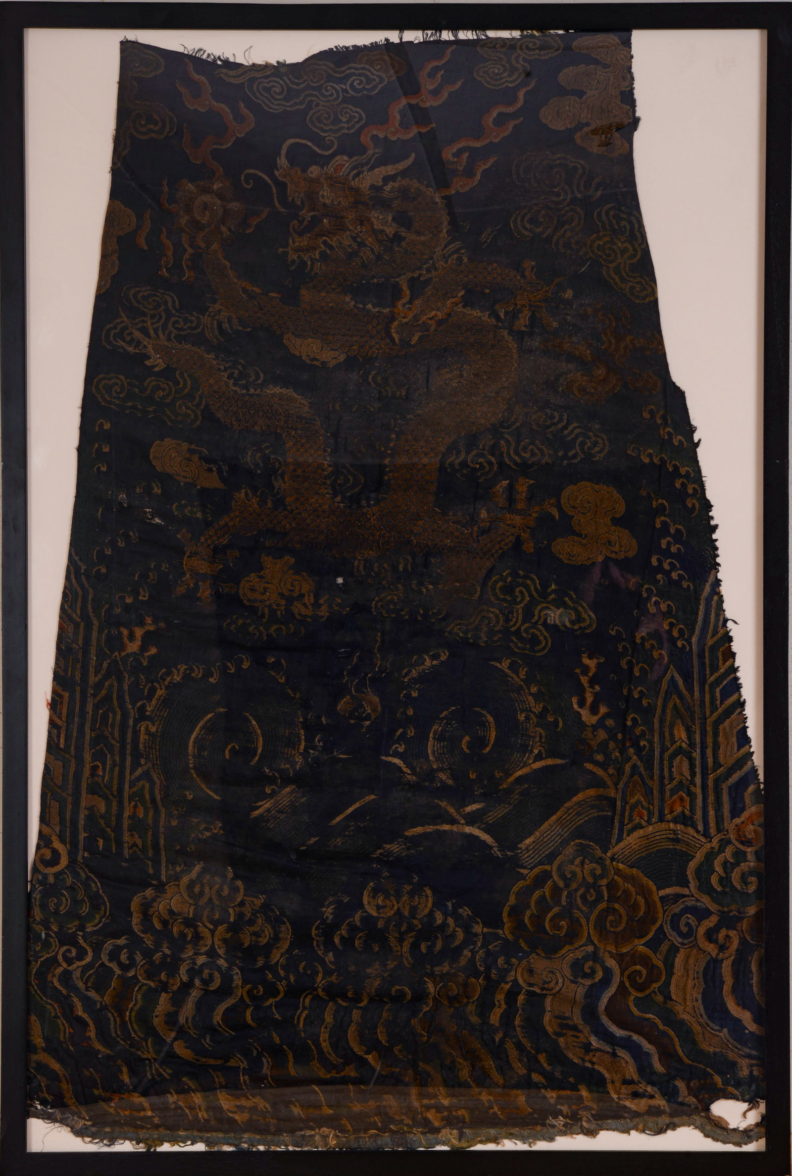 Chinese Embroidered Panel With Dragon.: 35 x 23 inches, framed.