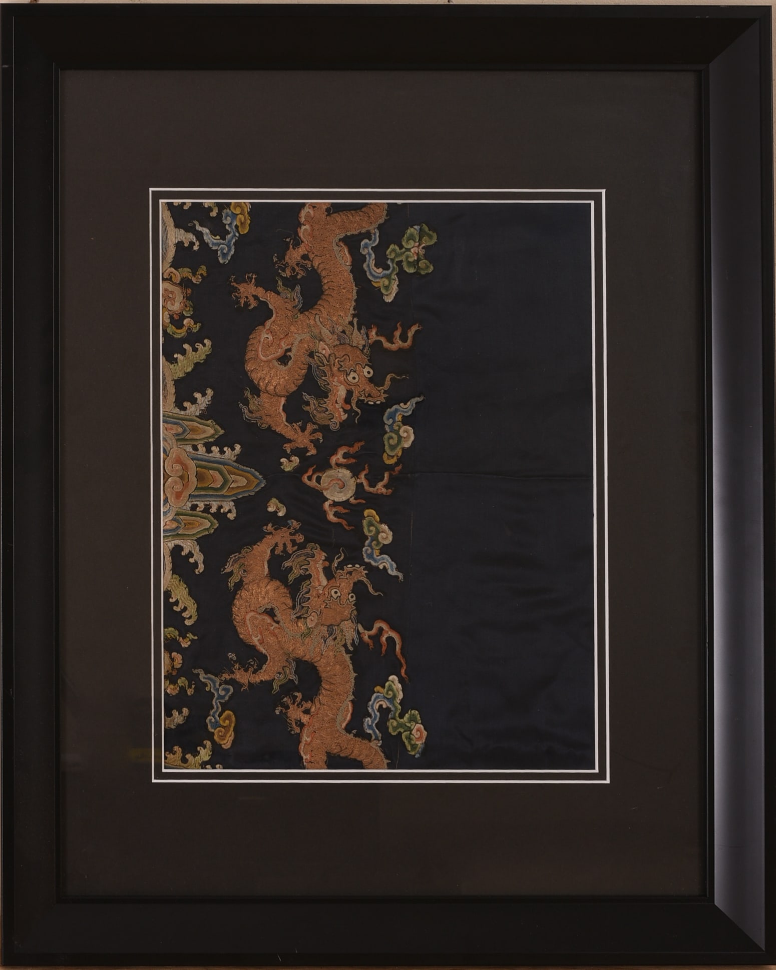 Finely Embroidered Chinese Panel With Dragons. (1 of 3)