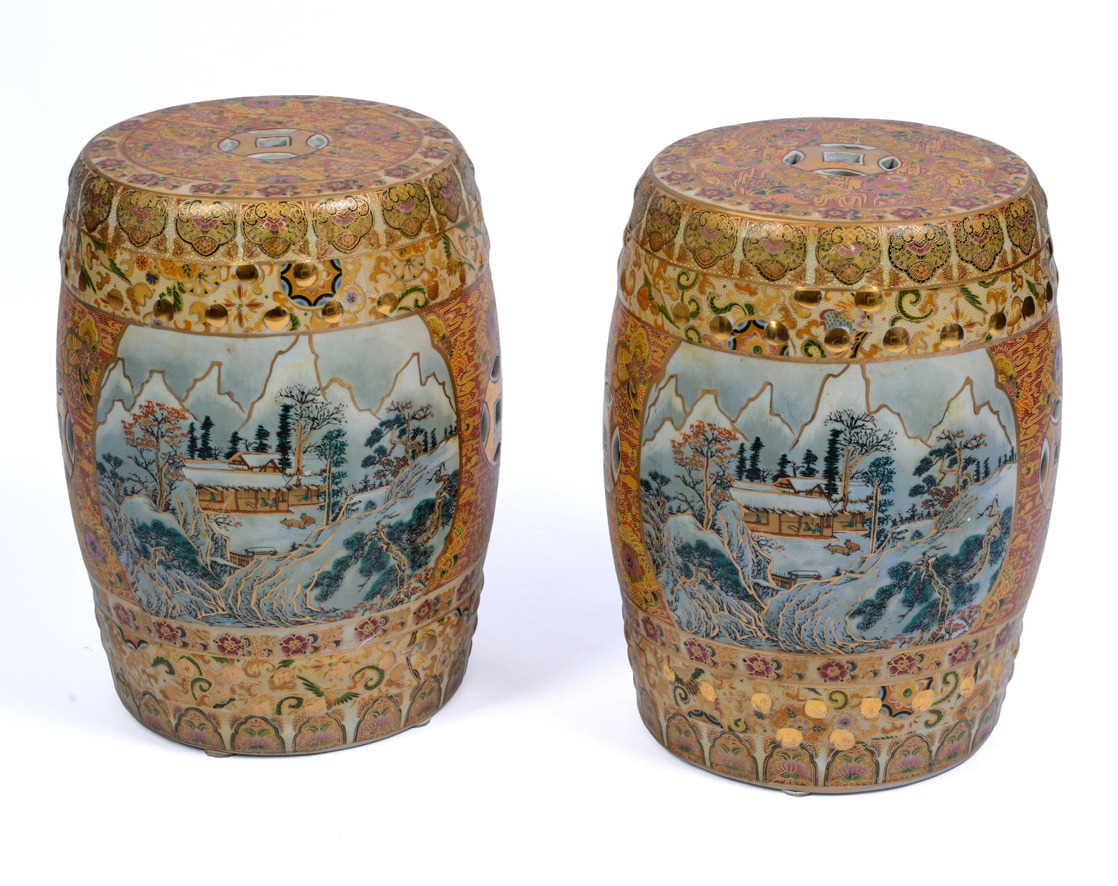 Pair of Chinese Porcelain Garden Stools.: 20th century, height 18 inches, good condition.