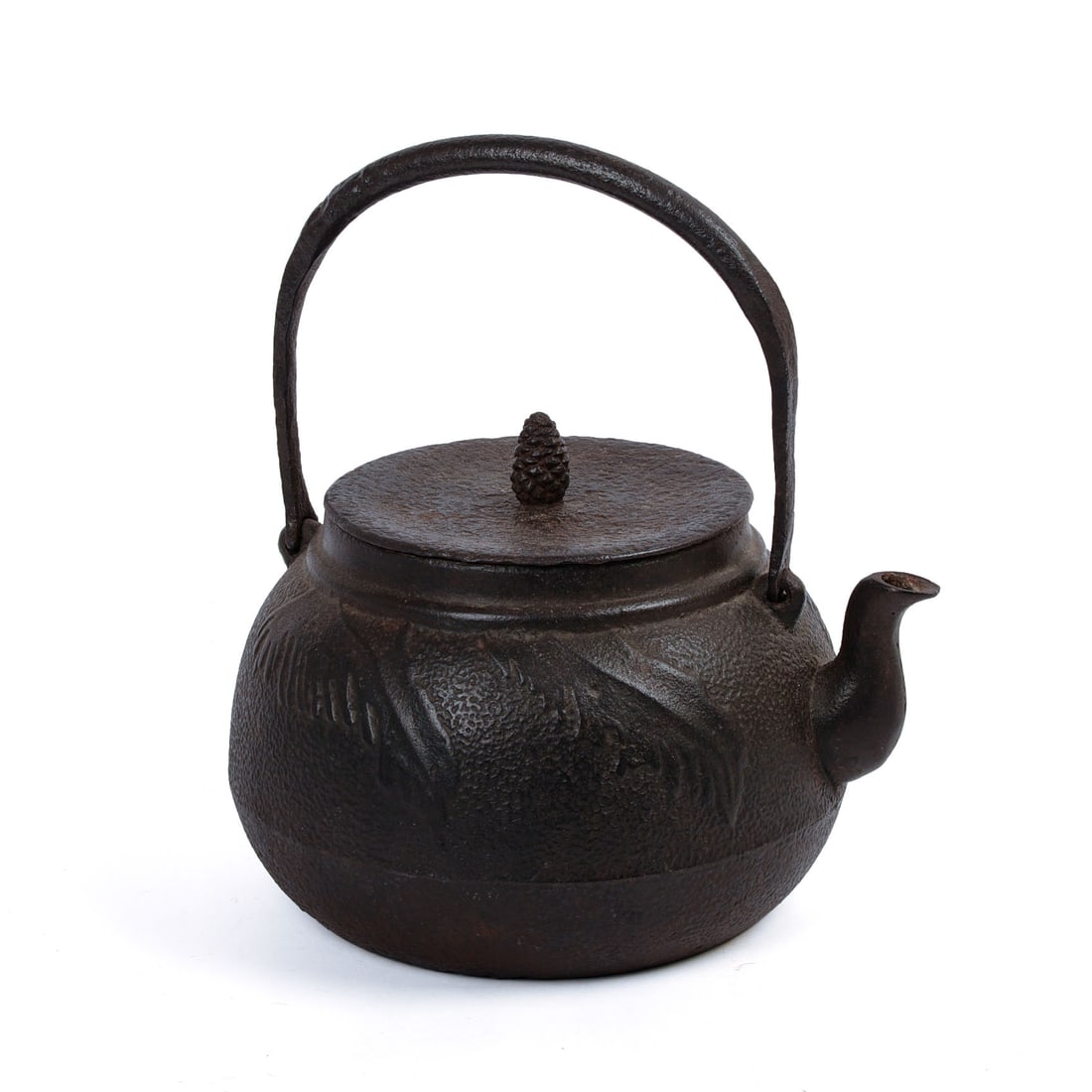 Japanese Cast Iron Teapot: Height over handle 10 inches, signed, 19th century.