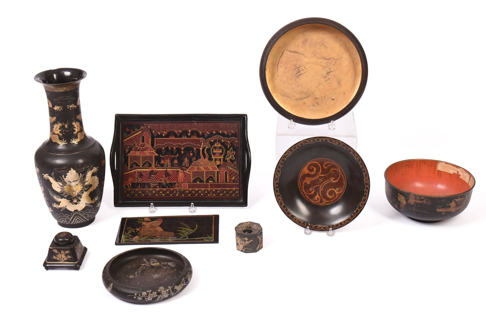 Group of Black Lacquer Items. (1 of 12)