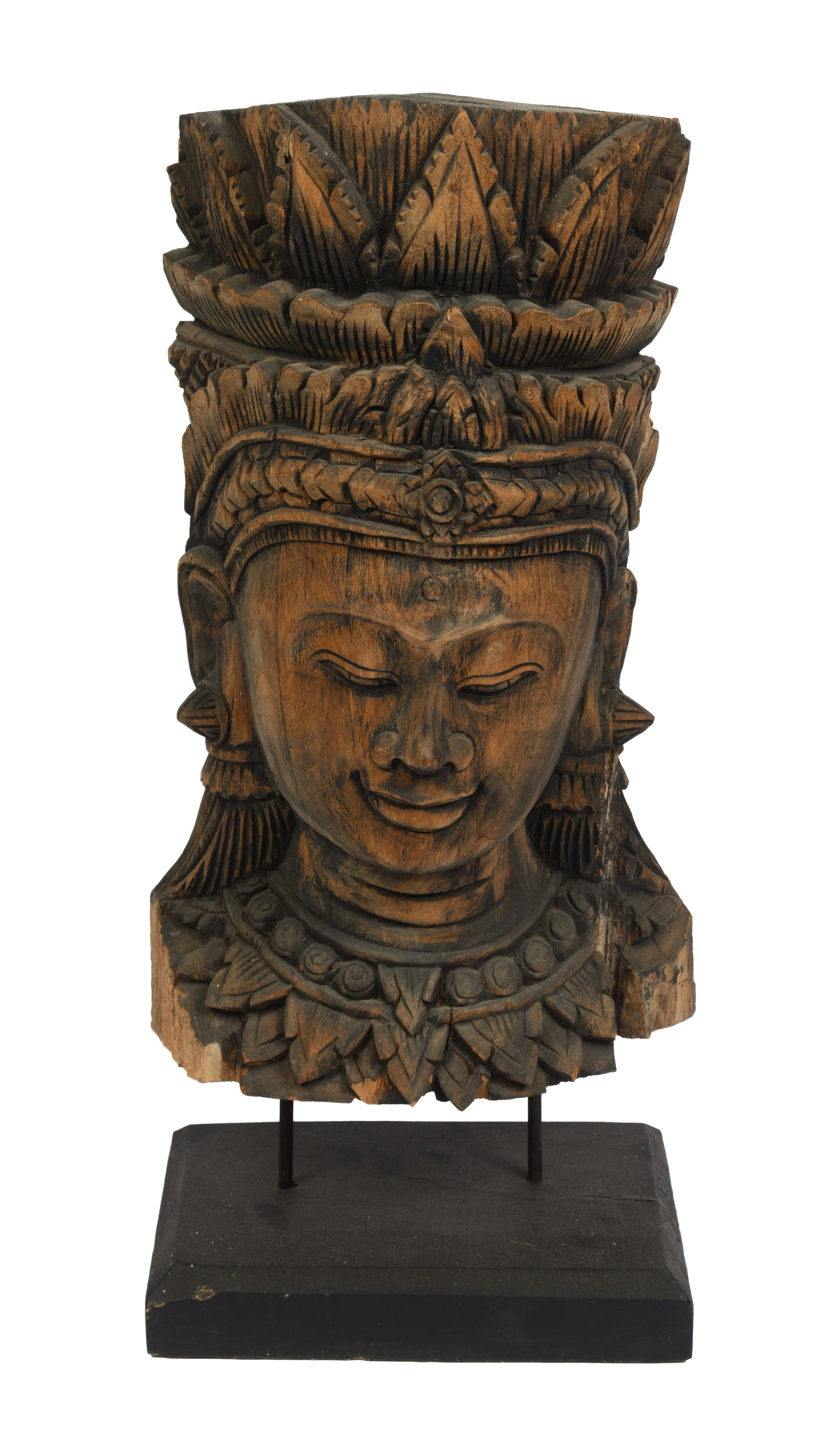 Tibetan Carved Wooden Bust.: Height 27 inches.