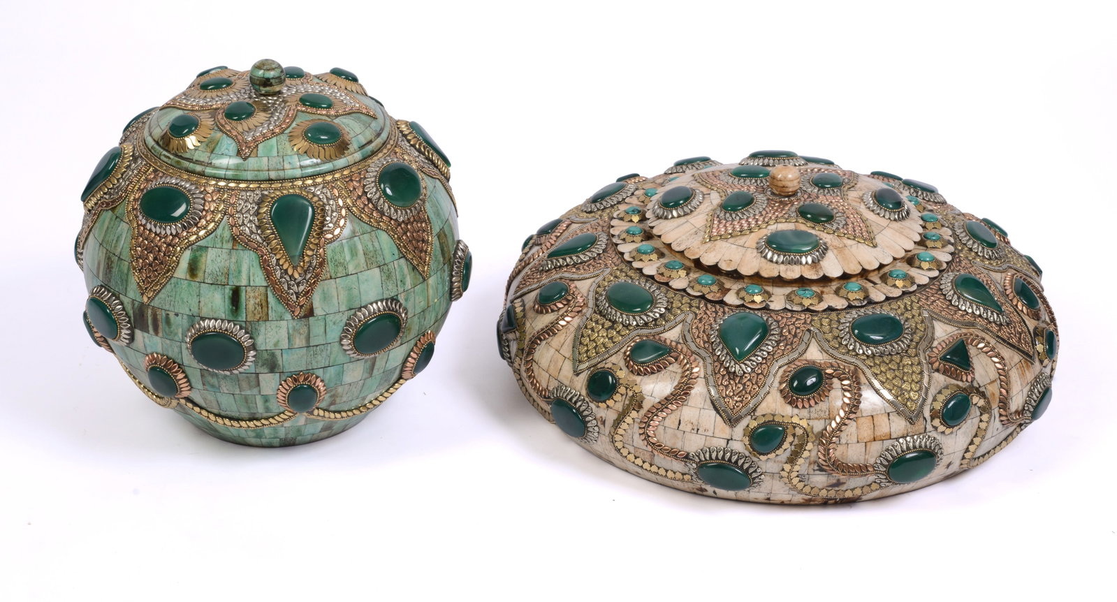 Two Yak Bone and Stone Storage Jars.: Diameters 11 and 18 inches.