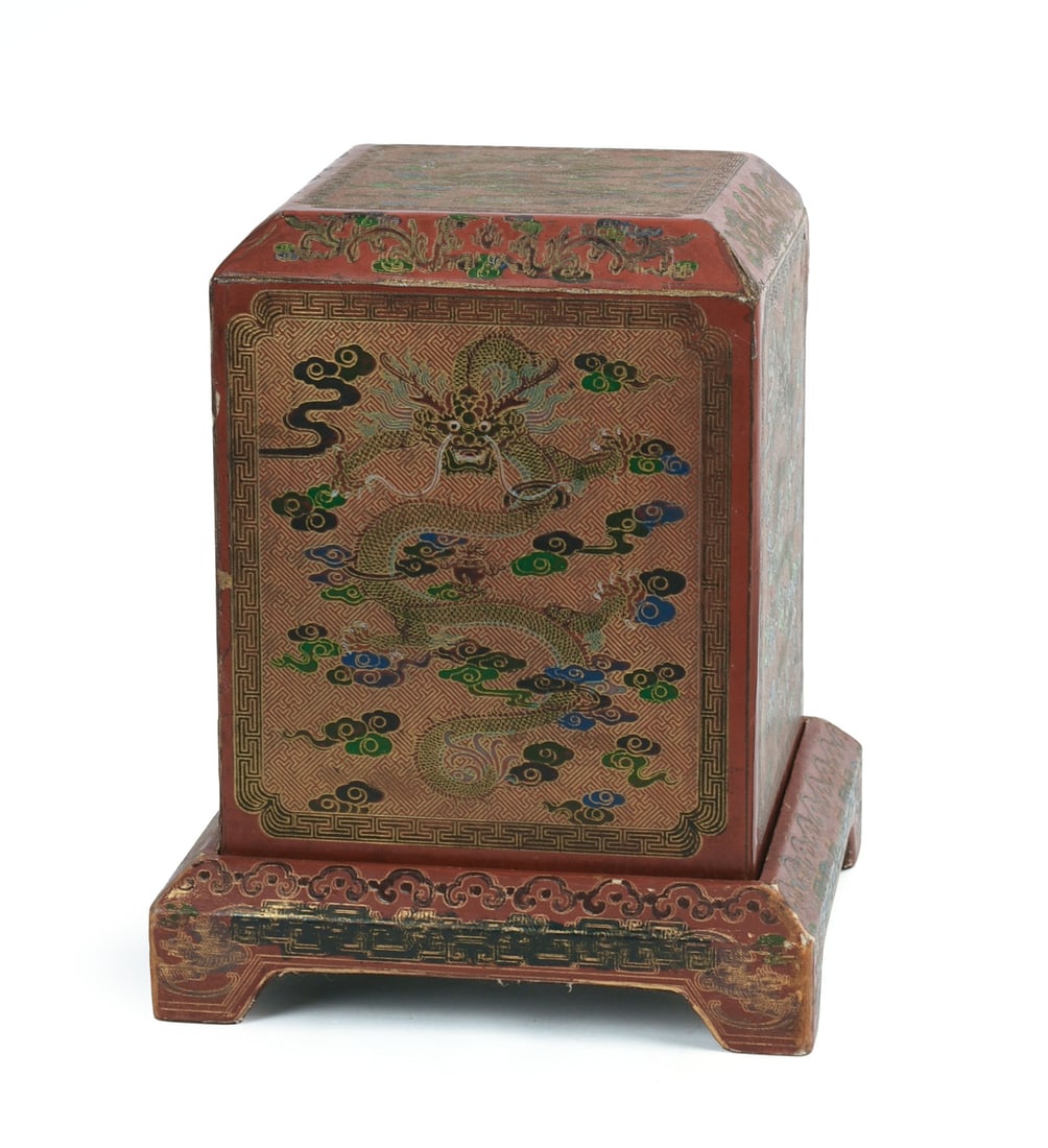 Tibetan Hand Painted Box on Stand.: 9.5 x 6 x 6 inches.