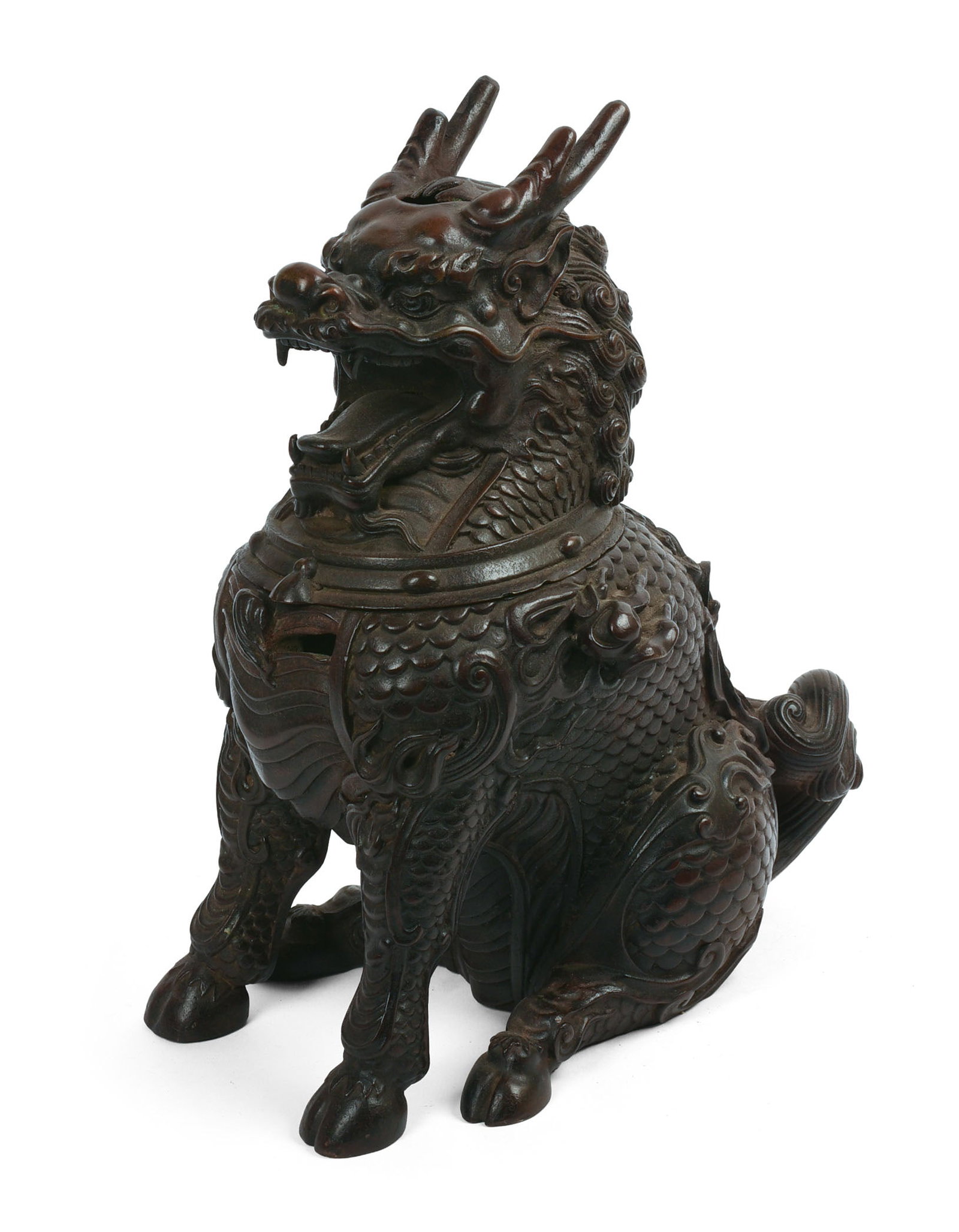 Asian Cast Bronze Foo Lion Container.: Height 12.5 inches.