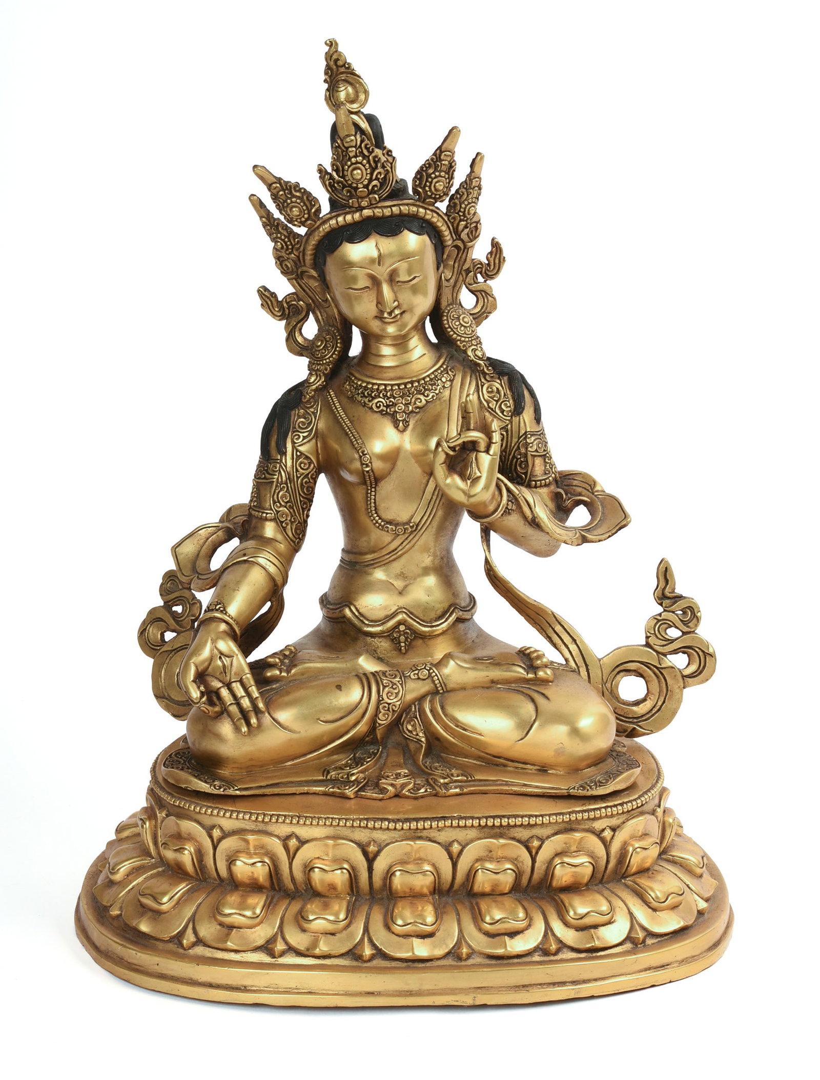 Cast Gilt Metal Seated Bodhisattva.: Height 16 inches.