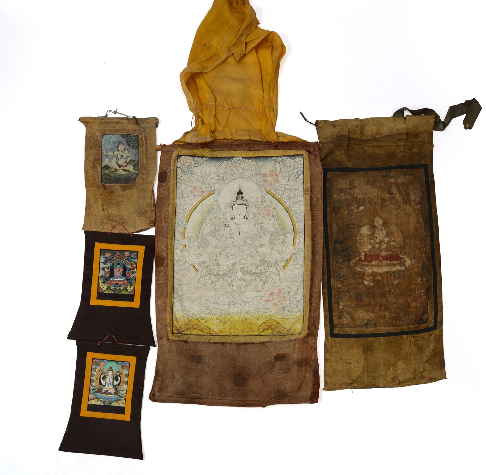 Five Nepalese Paintings on Fabric.: Largest 30 x 21 inches.