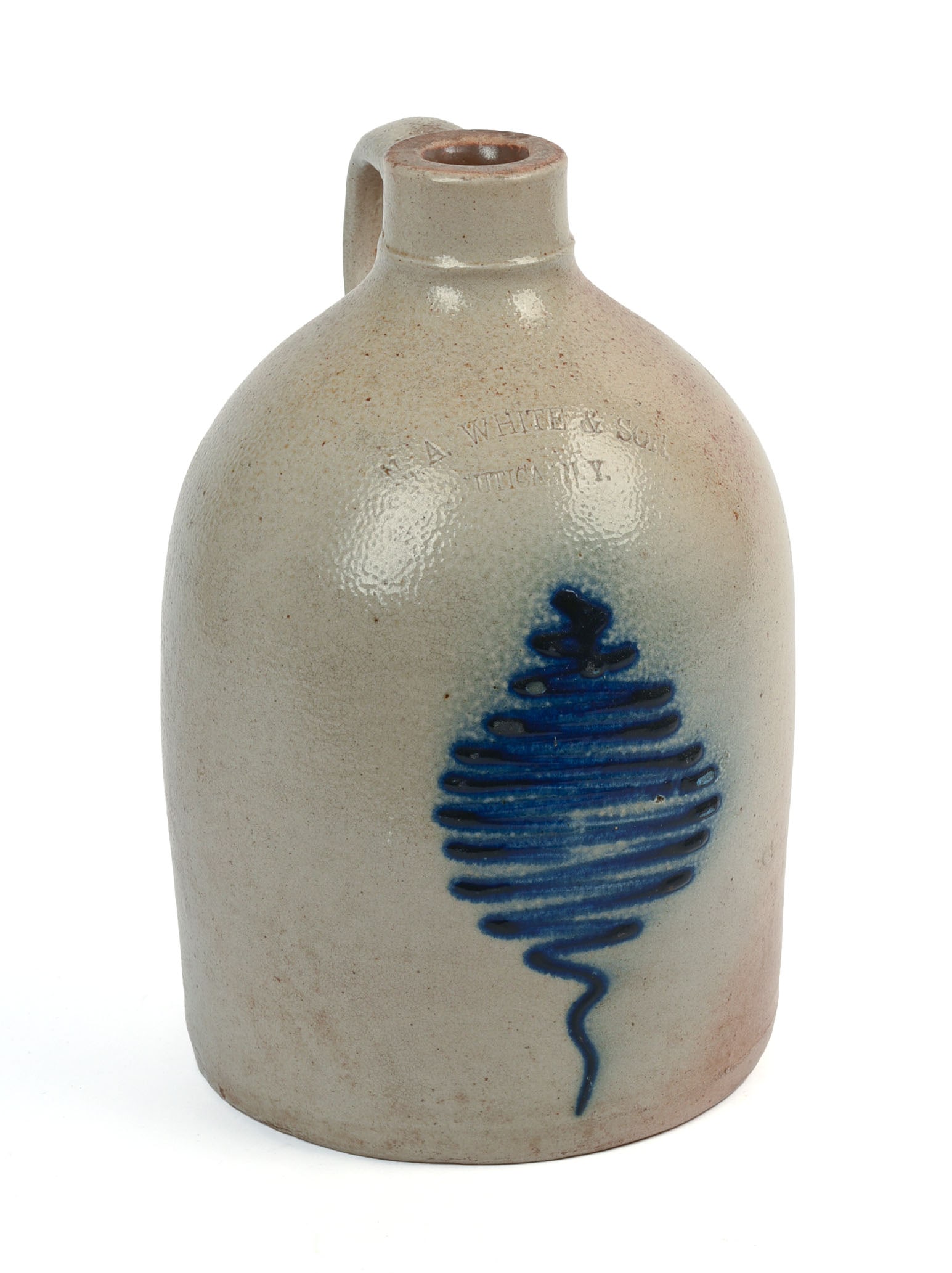 W.A. White & Son Stoneware Jug With Tornado Decoration.: Height 11 inches. Very good condition.