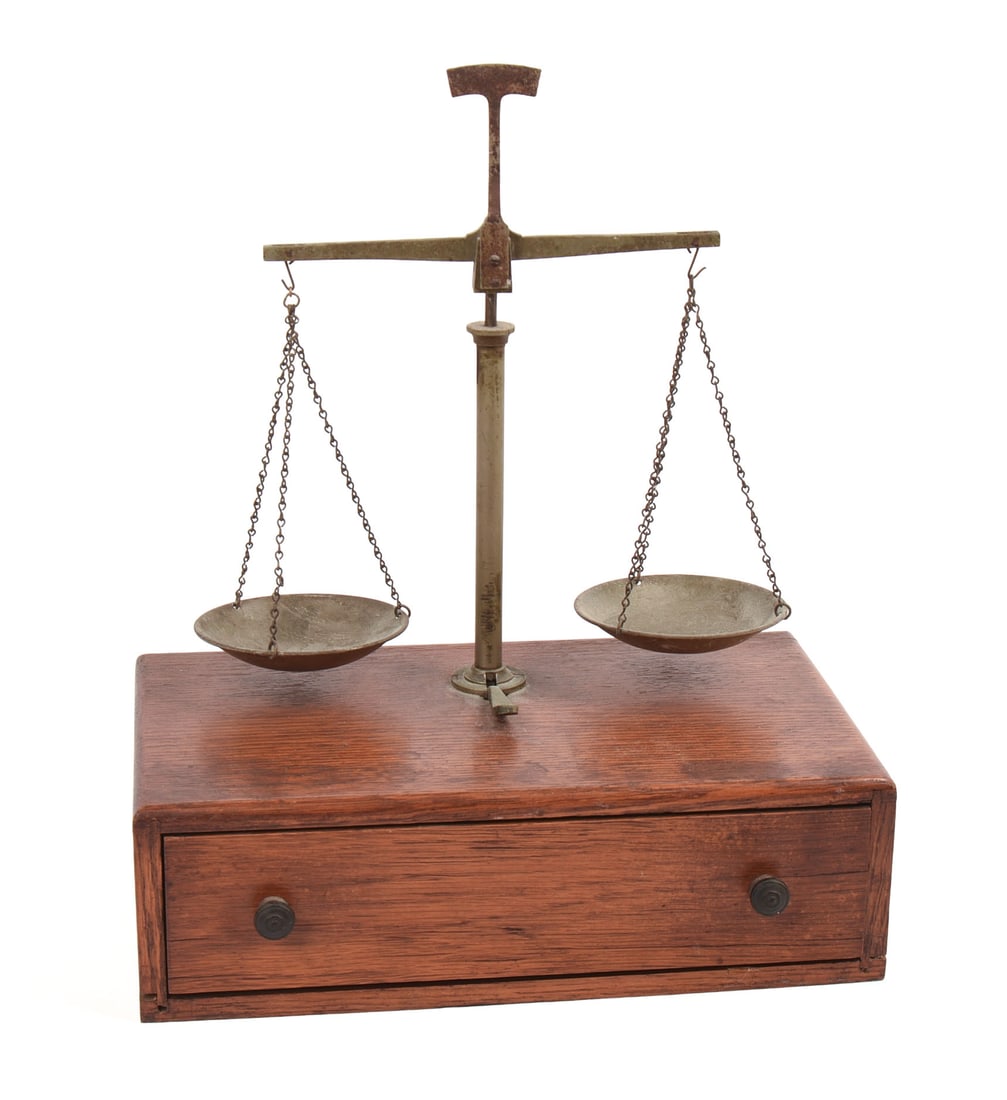 19th Century Balance Scale.: Base 3.5 x 11 x 6.5 inches.
