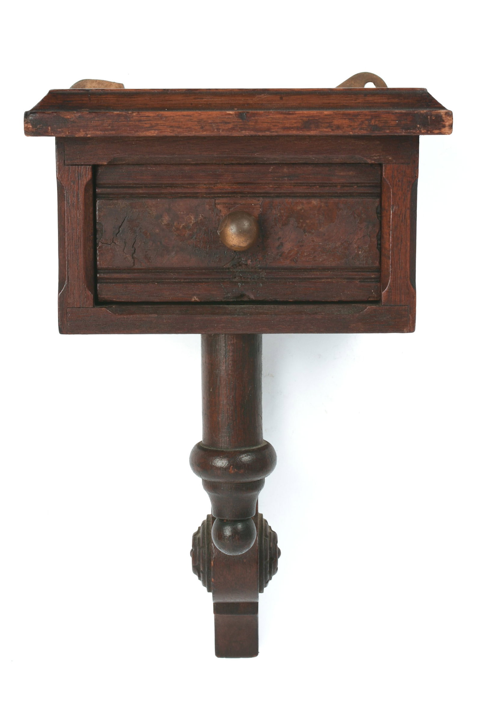 Small Mahogany & Burl Walnut Veneer Wall Drawer.: 9.5 x 5 x 6 inches. Some loss to veneer