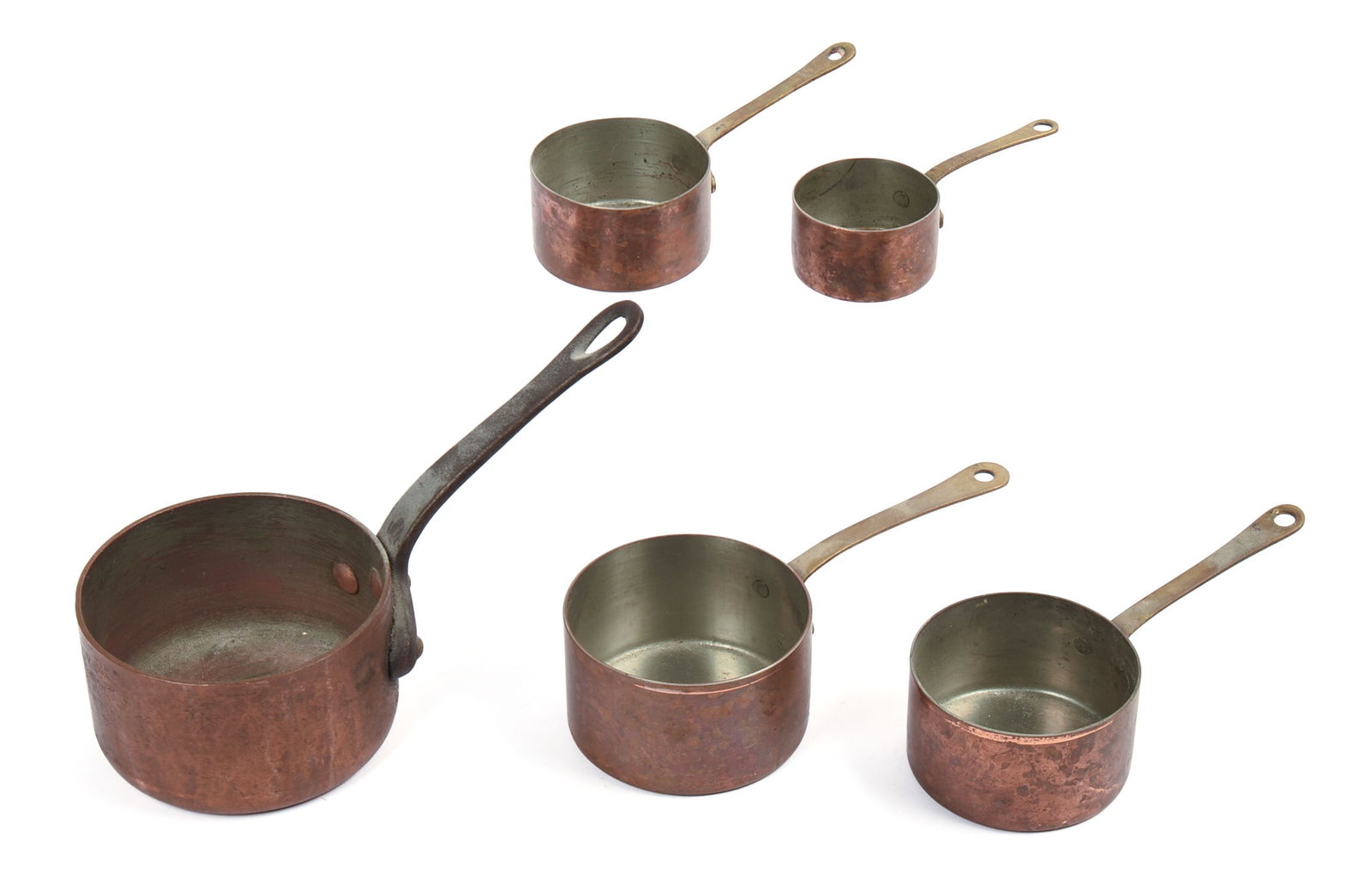Set of Copper and Brass Measures.: Diameter of largest 4 inches.