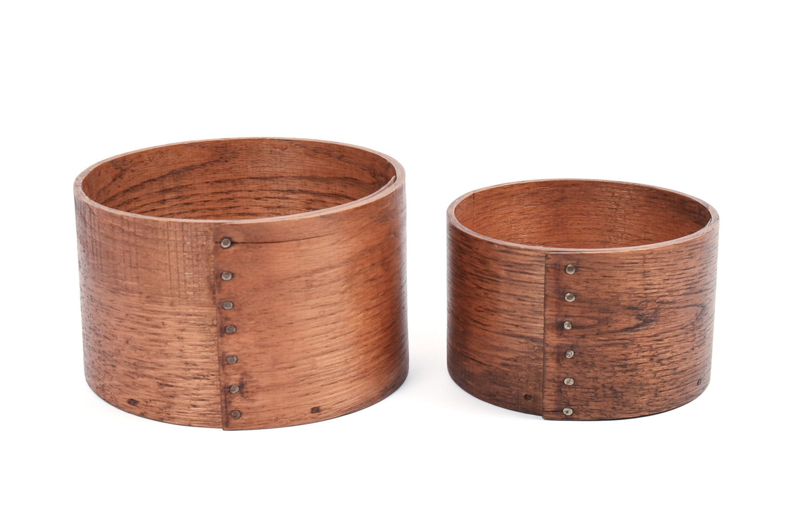 Two Dry MEasures by E.B. Frye & Son, Wilton, NH.: 1 QT and 2 QT, diameter of larger 7.25 inches. GOod condition.