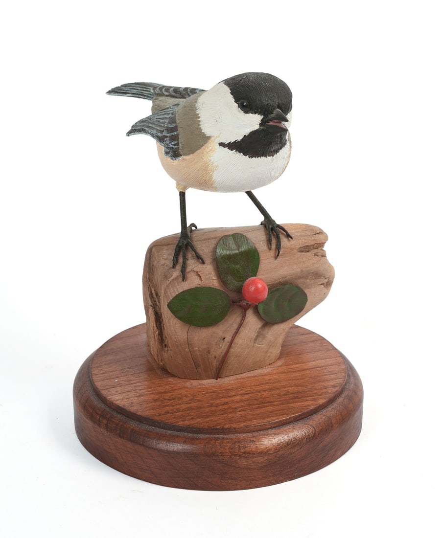 Robert and Virginia Warfield Carved Black Capped Chickadee (1 of 5)