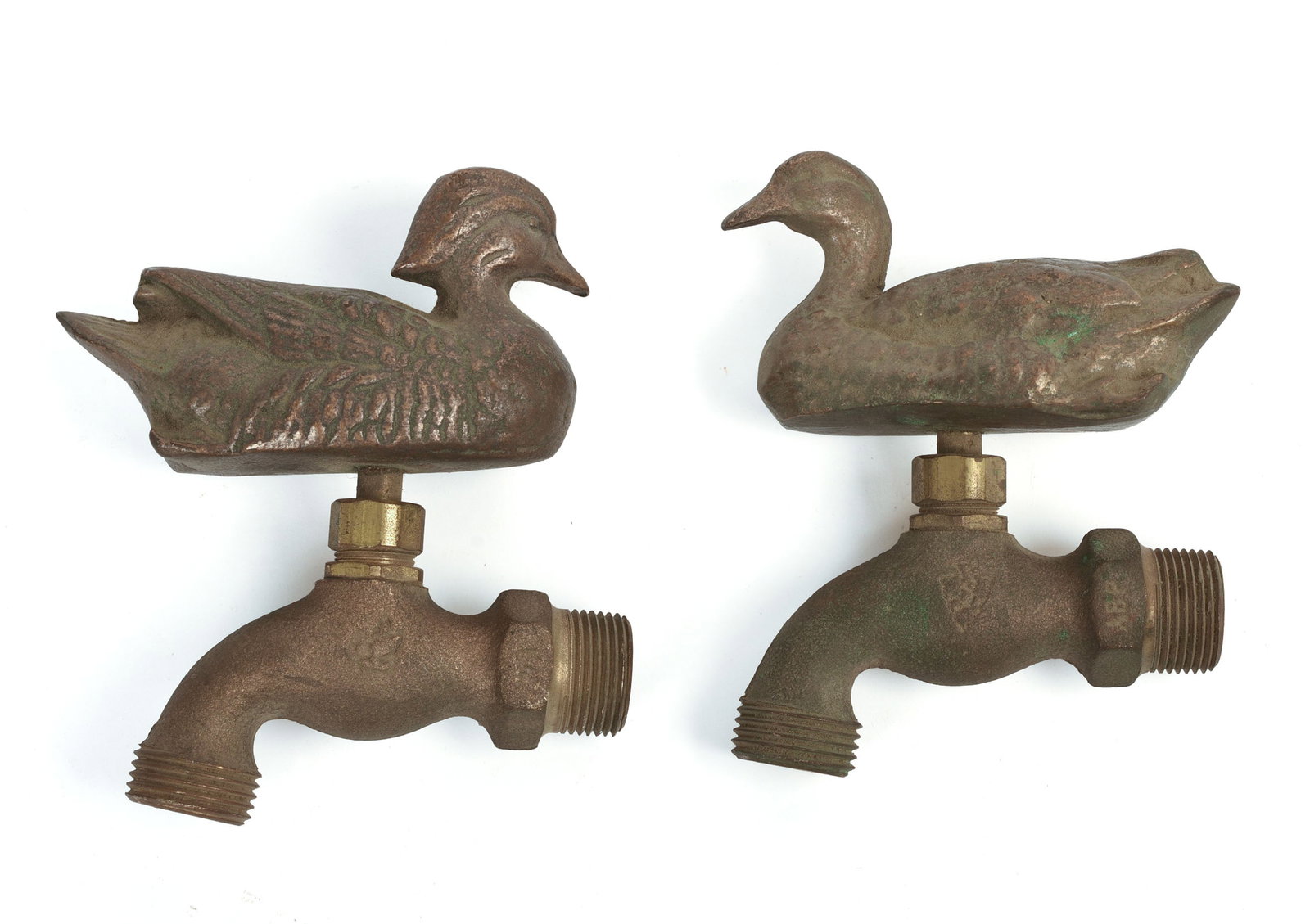 Two Vintage Brass Duck Faucets: Length 4 inches.
