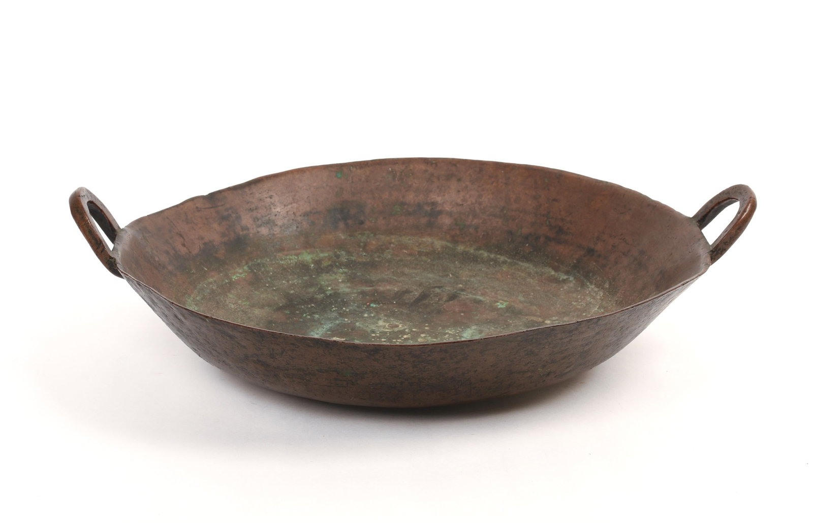 Early Copper Two Handled Pan.: Diameter 13.5 inches.
