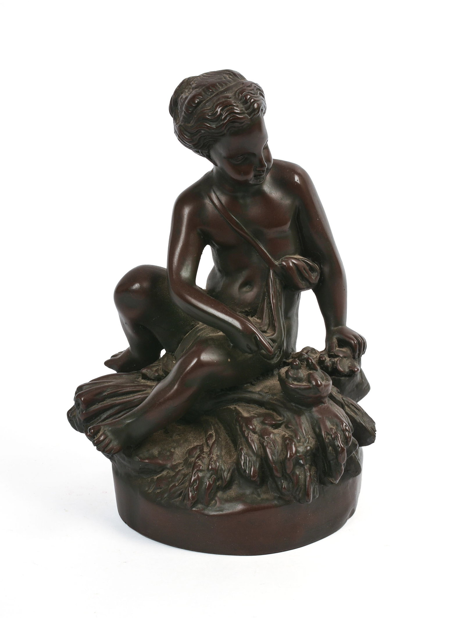 Early 20th Century Bronze Nature Boy.: Height 9 3/4 inches, width 6 1/2 inches, depth 6 1/2 inches.