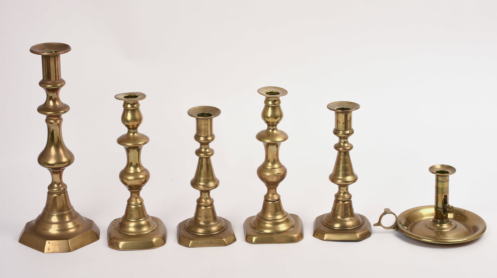 Five Brass Candlesticks and a Chamberstick. - 3