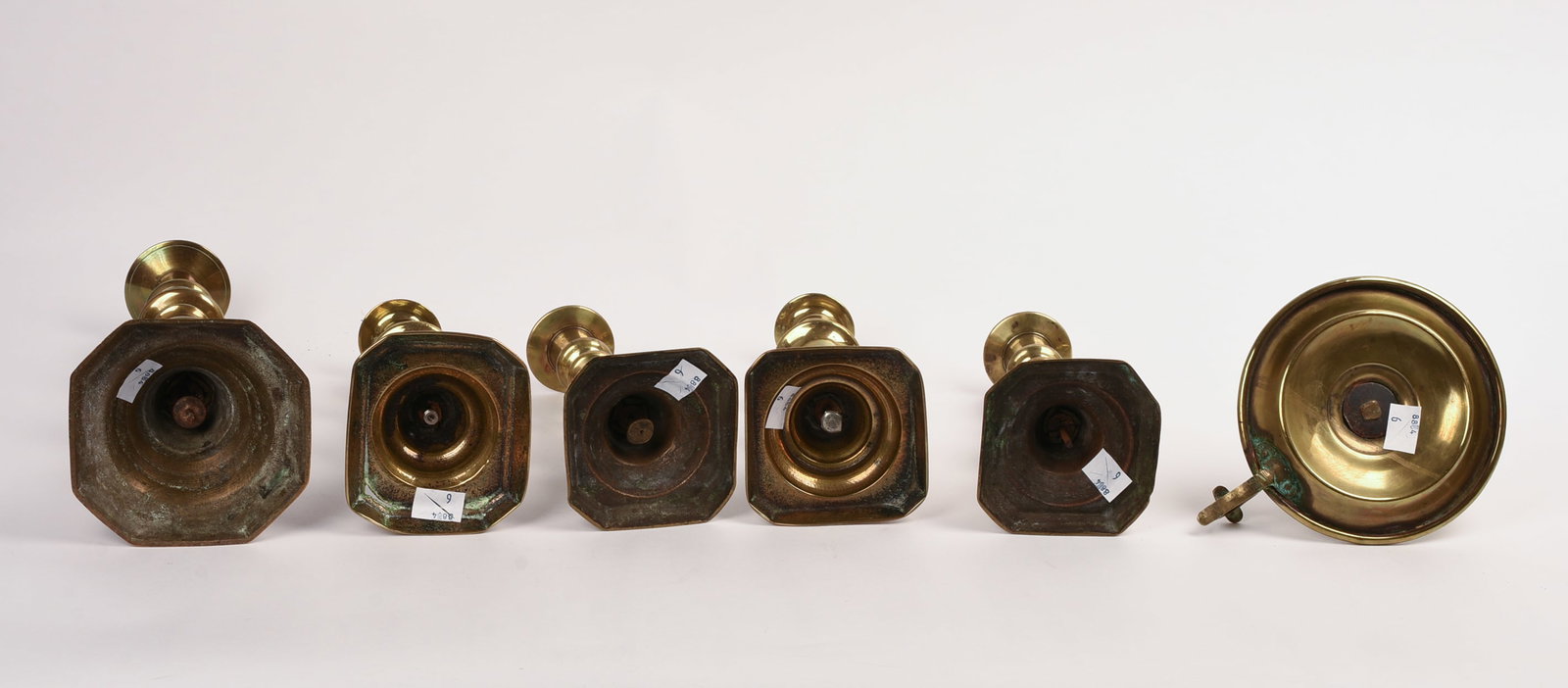 Five Brass Candlesticks and a Chamberstick. - 4