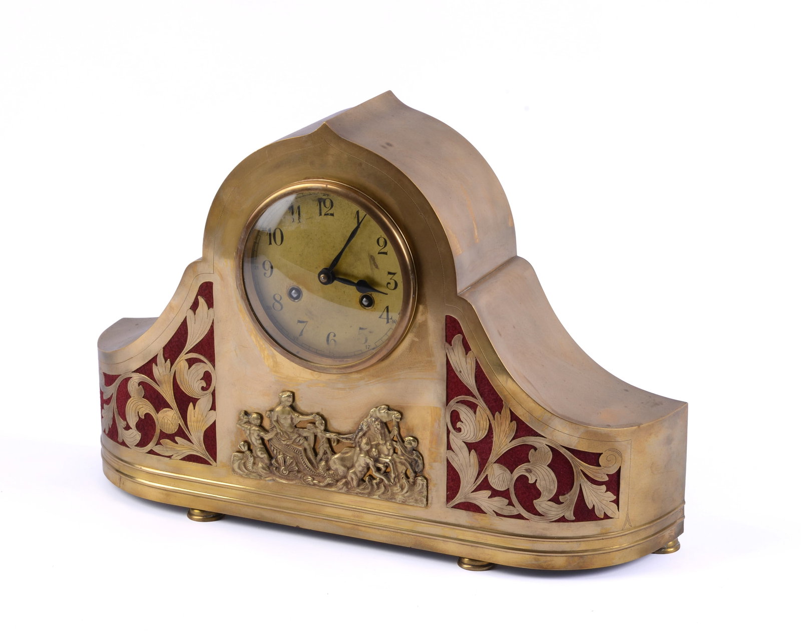 Antique Classical Mantle Clock: 12 x 18.5 x 4.5 inches. Not tested for operation, lacking key and pendulum.