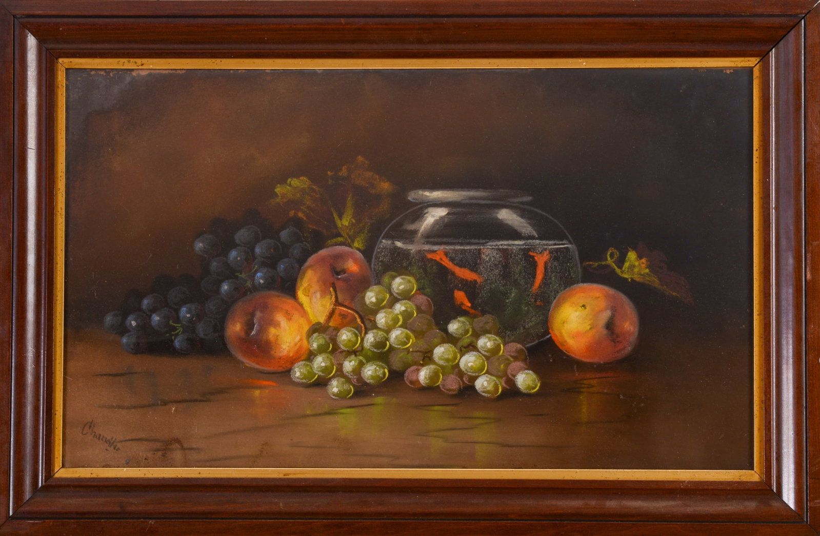 Still Life With Peaches, Signed Chandler.: Framed, 18 x 28 inches.