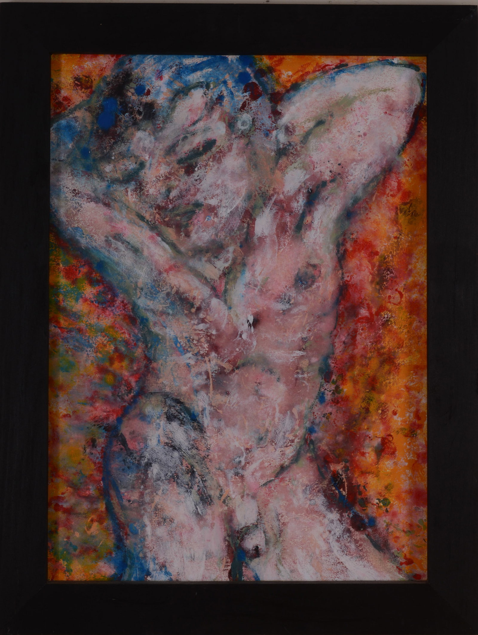 Large David Cedrone Male Nude: Mixed media on board, framed, 34.5 x 26.5 inches.
