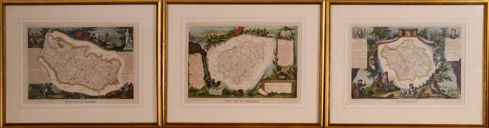 Three 19TH Century Maps of French Regions: Framed, 19 x 24 inches.