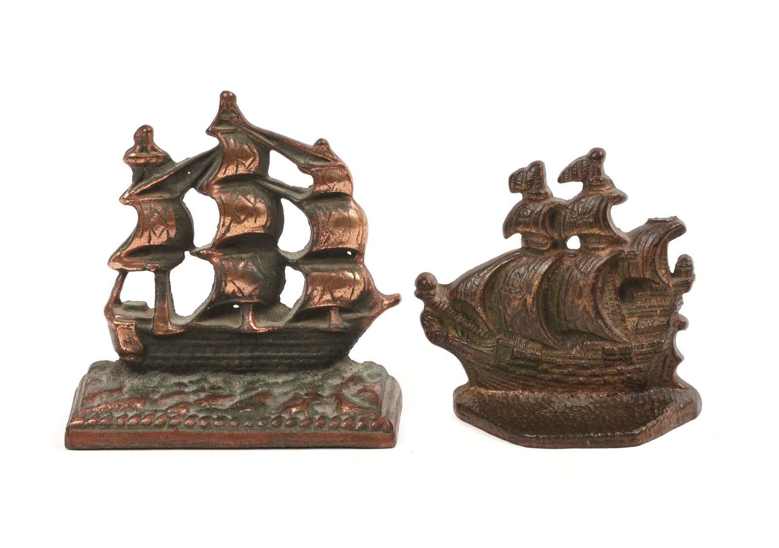 Two Ship Bookends.: Heights 4 and 5 inches.