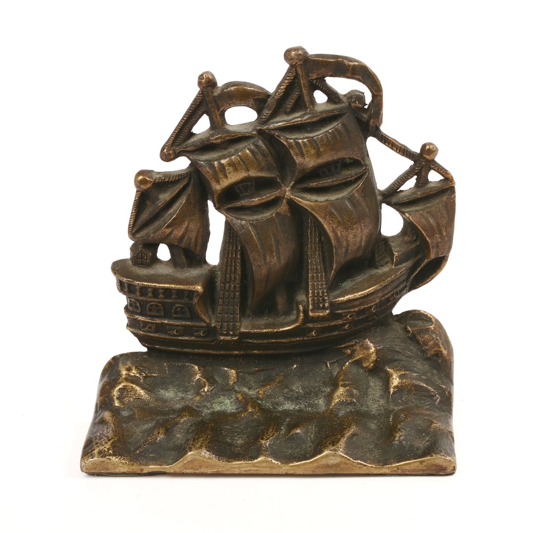 Brass Ship Doorstop.: 6.5 x 6.25 x 2.5 inches.